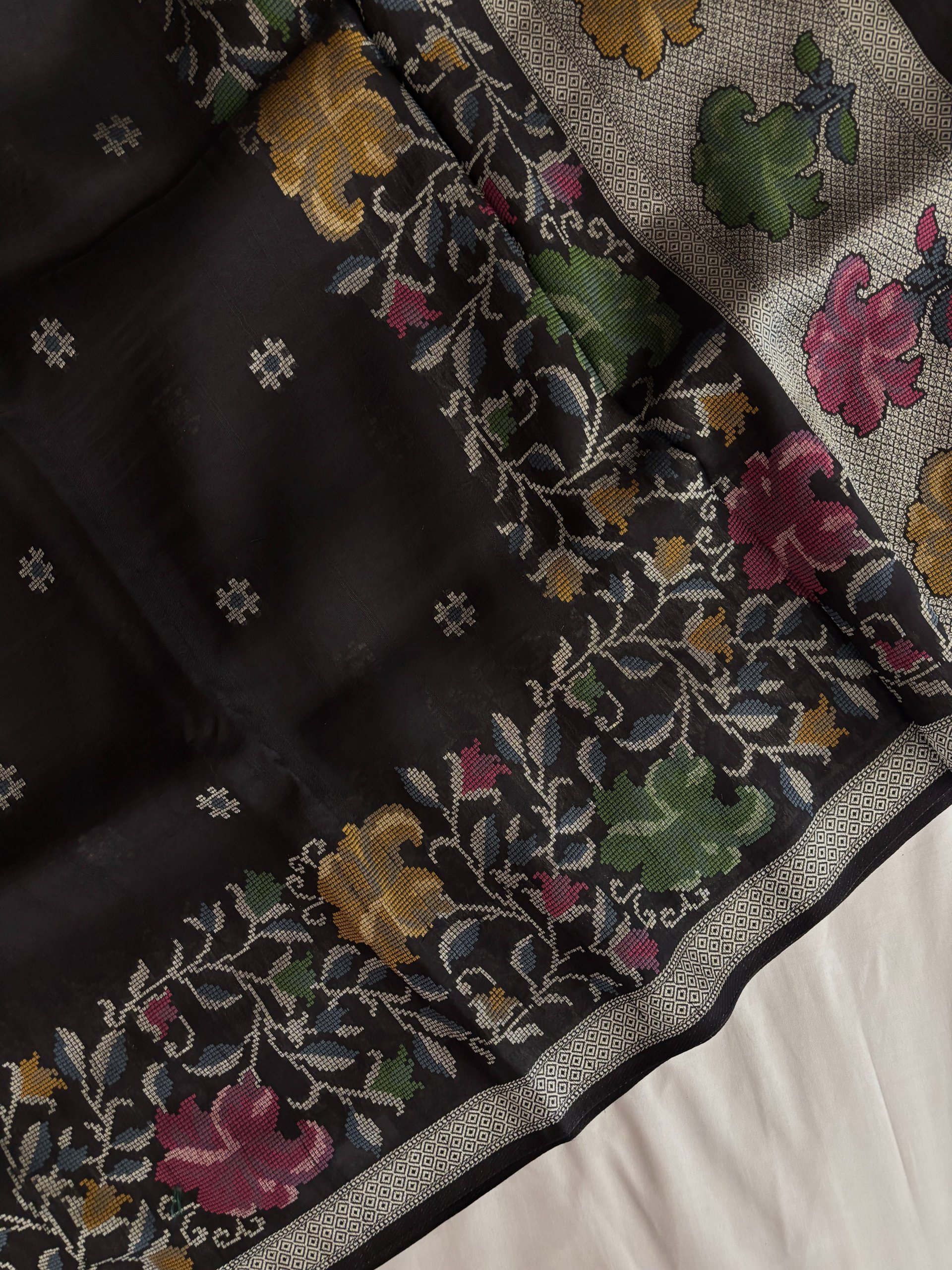 Black Banarasi Semi Tussar Silk Saree