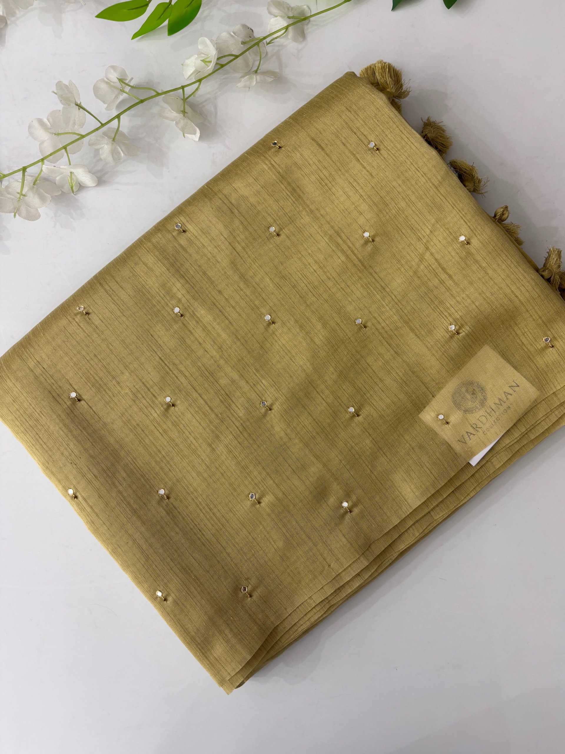 Raw Silk Saree with Mirror Work
