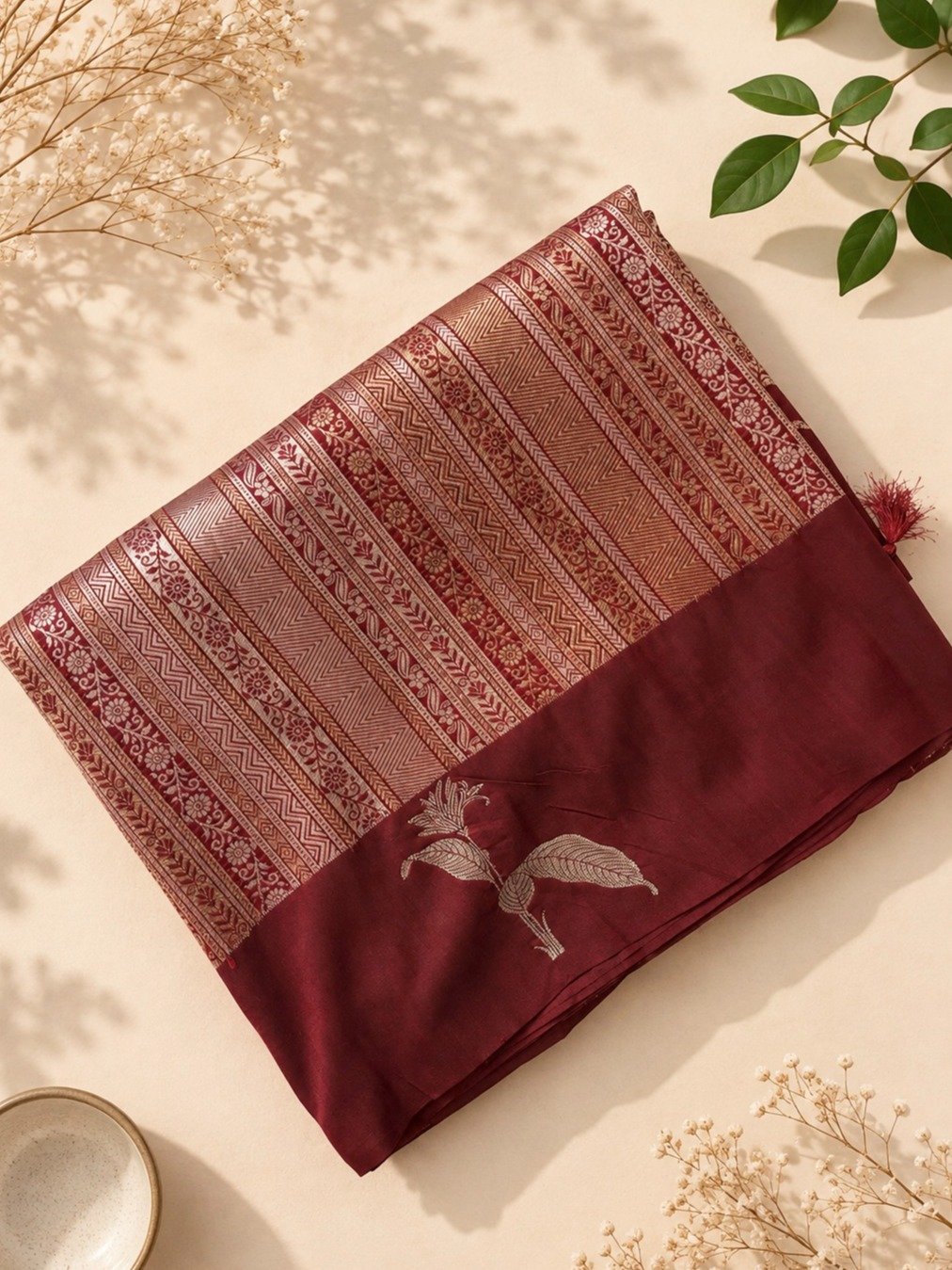 Maroon Fancy Semi Banarasi Saree