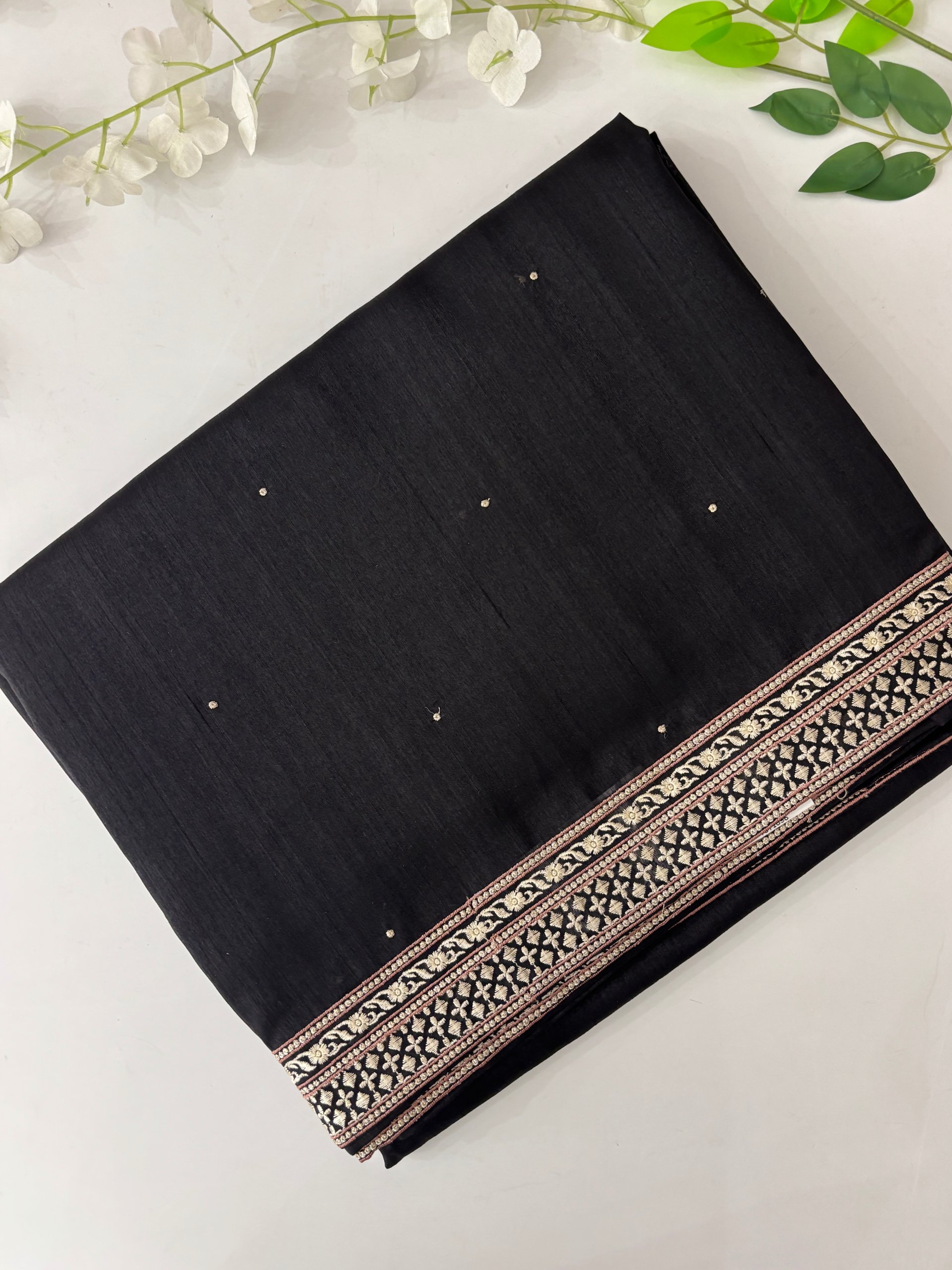 Black Tussar Silk Saree with Embroidery