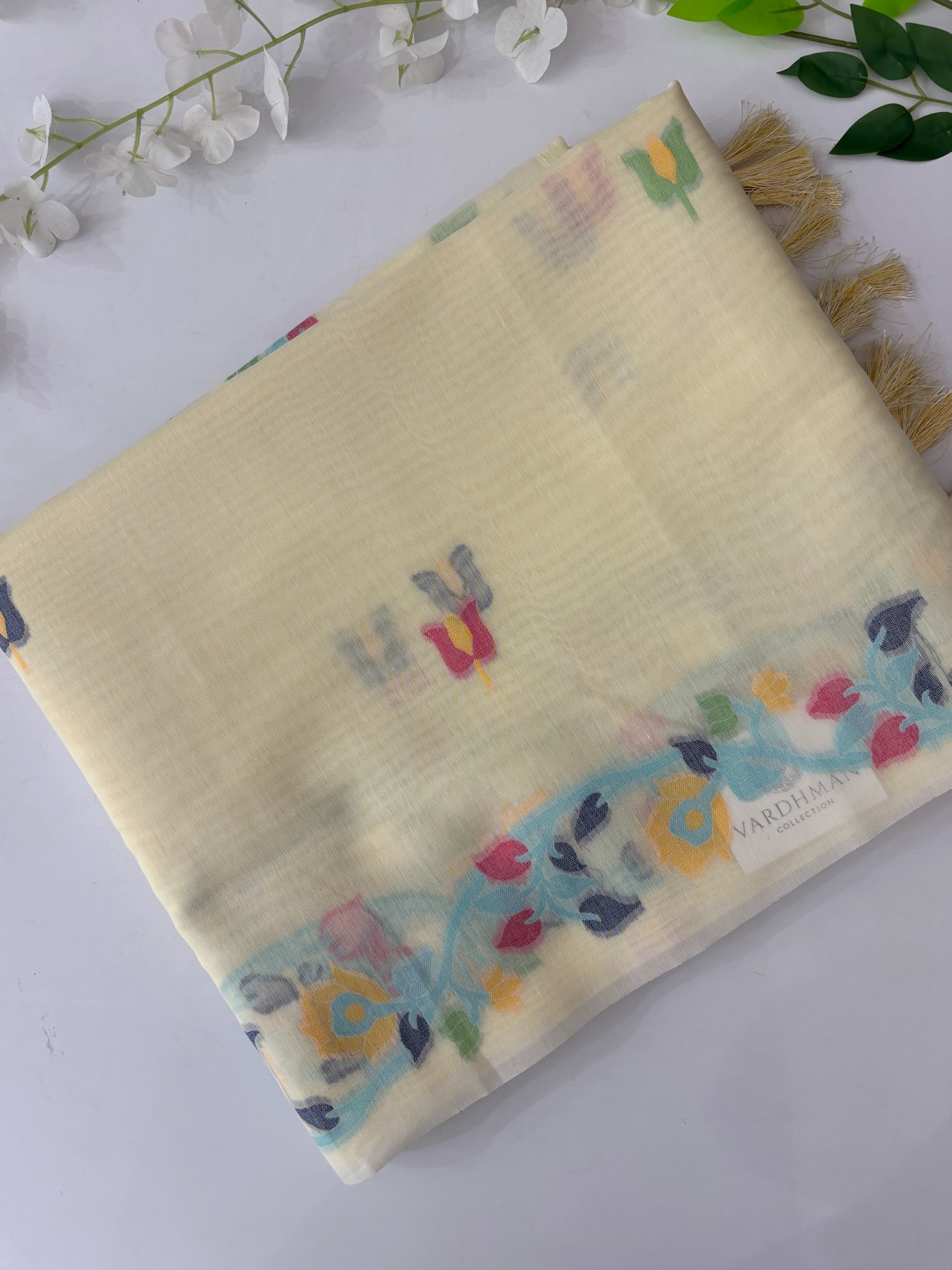 Light Yellow Munga Cotton Jamdani Saree