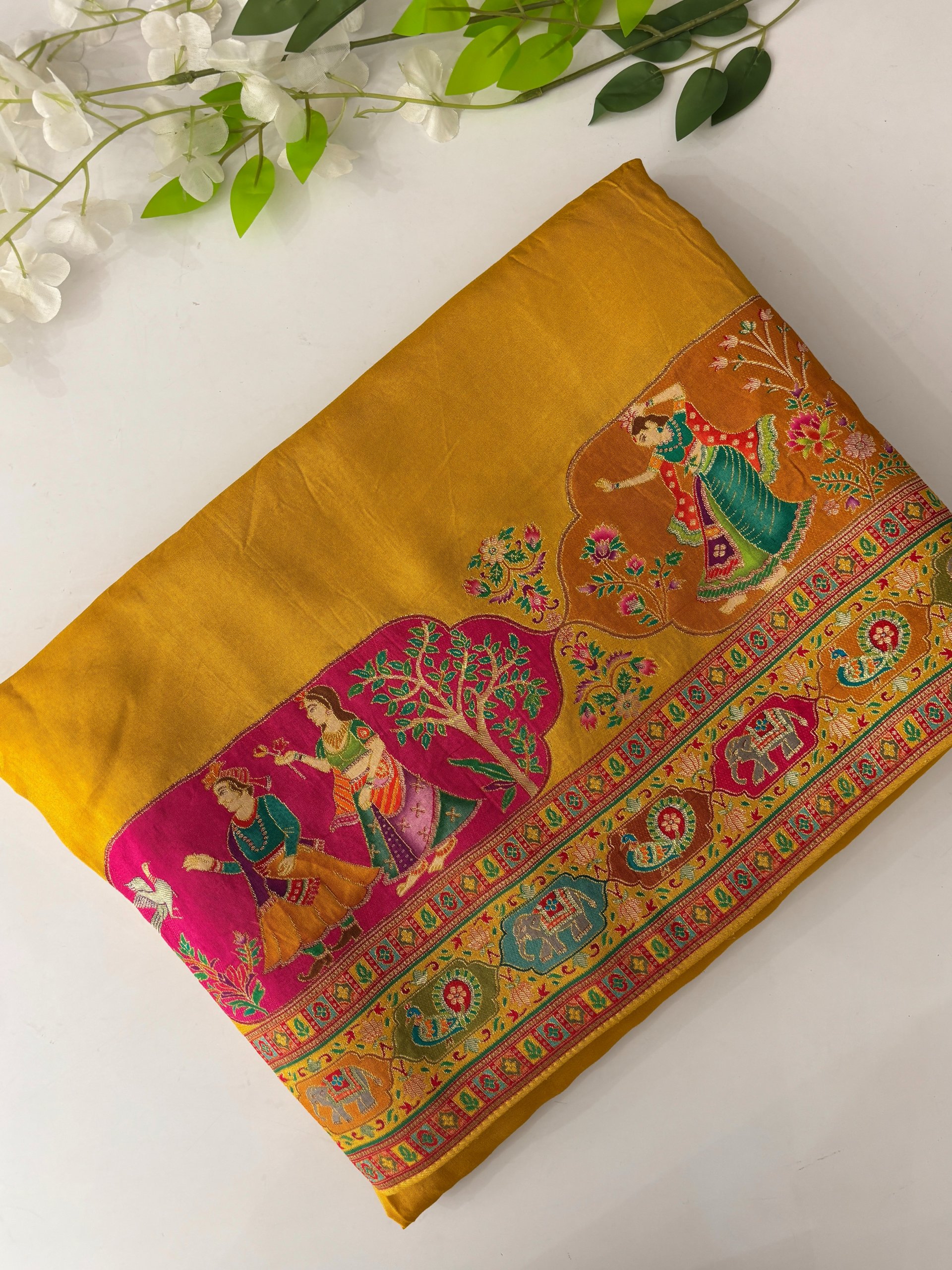 Yellow Semi Pashmina Style Silk Sarees
