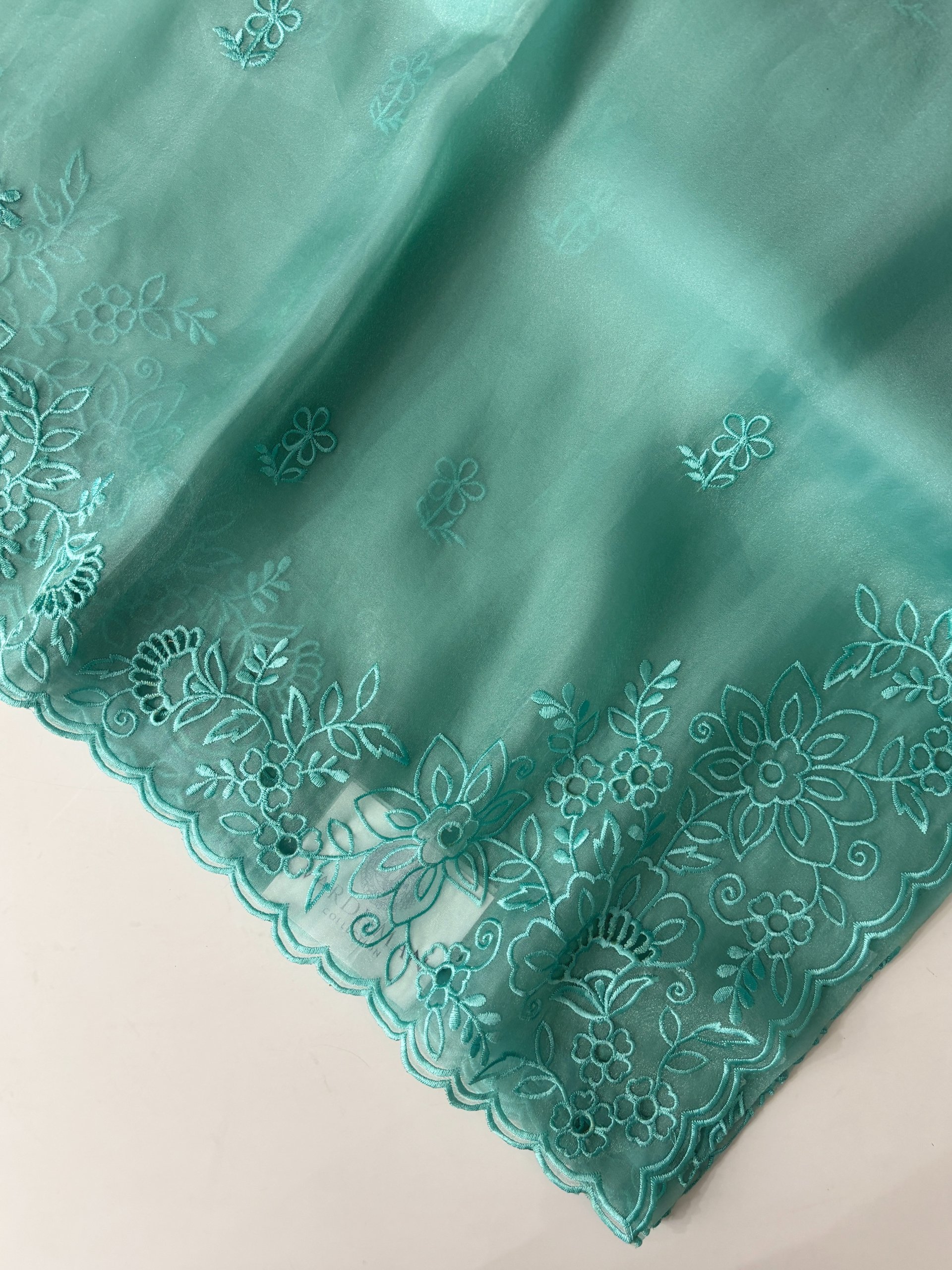 Turquoise Blue Soft Organza Saree with Cutwork and Scalloping Border