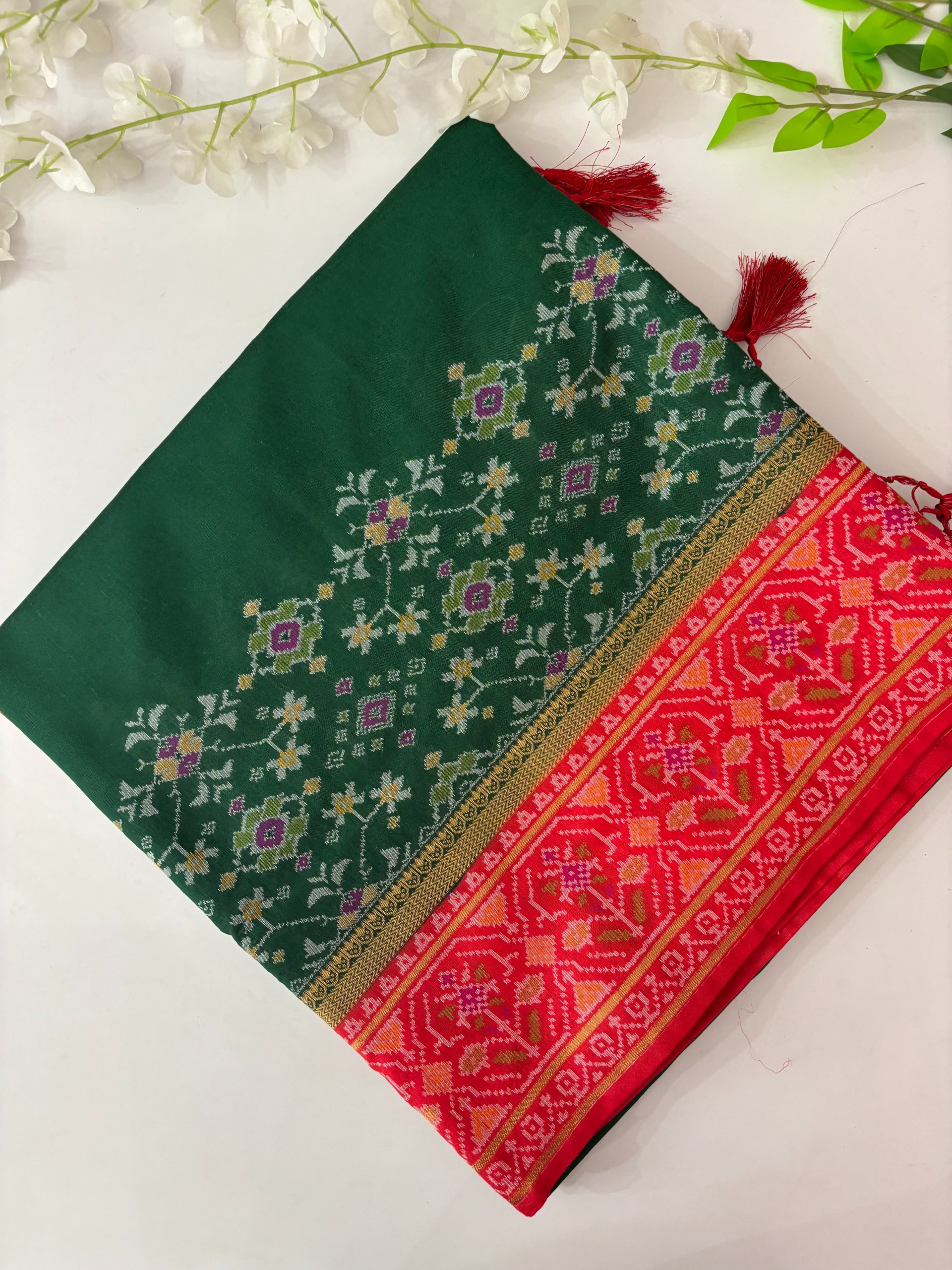 Bottle Green Banarasi Patola Saree