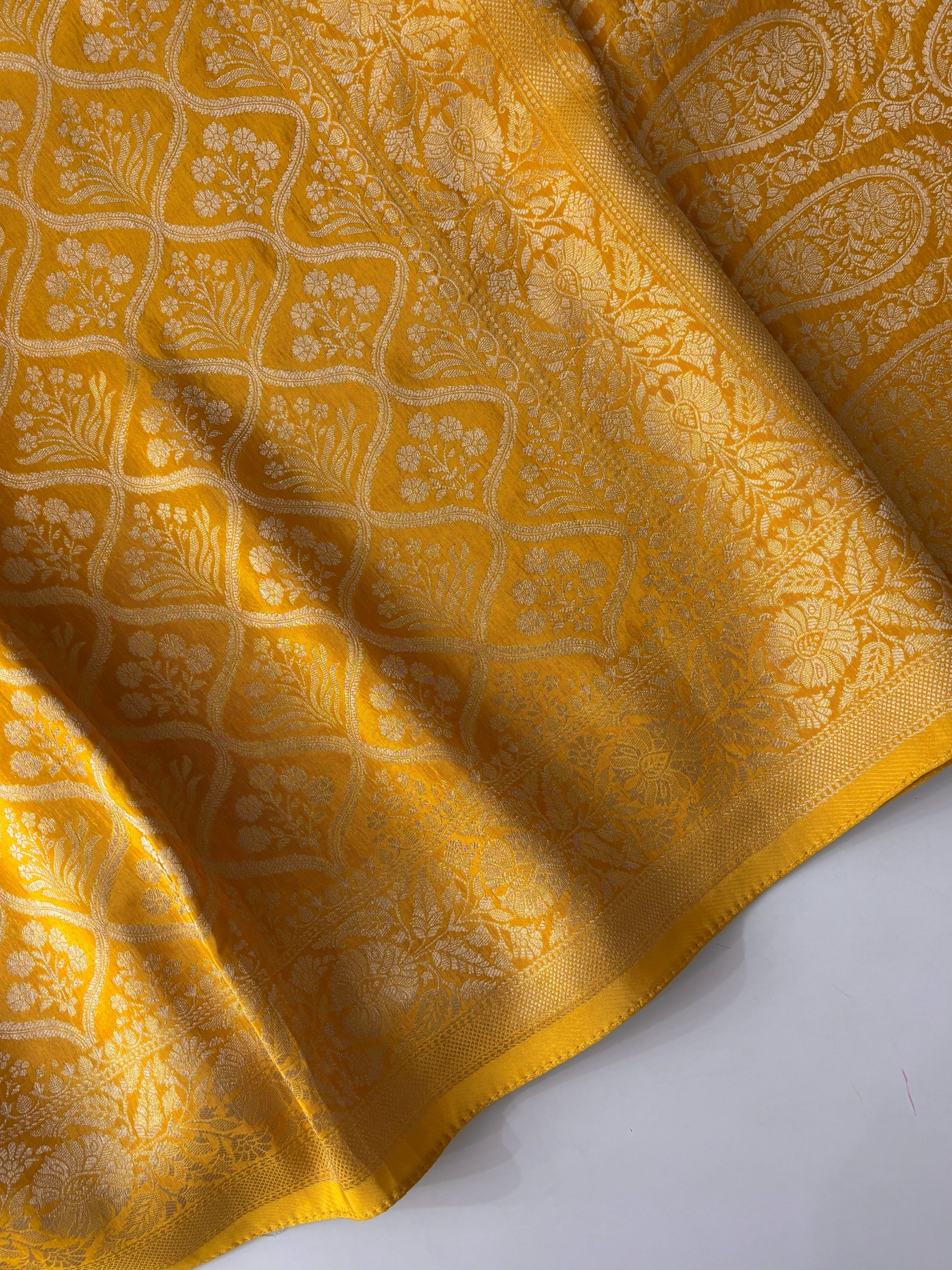 Yellow Banarasi Soft Brocade Silk Saree