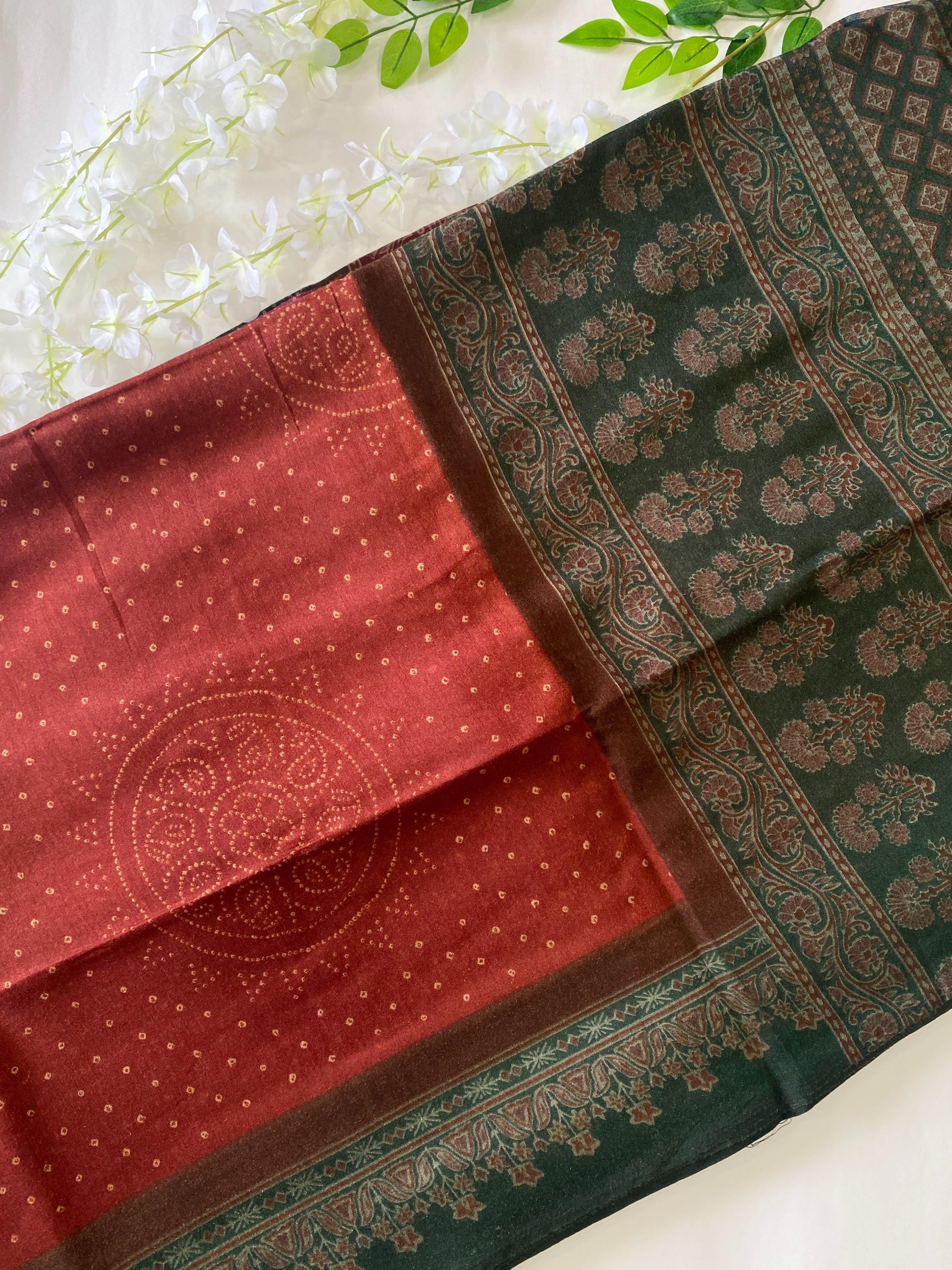 Brick Bandhani X Ajrakh Sarees