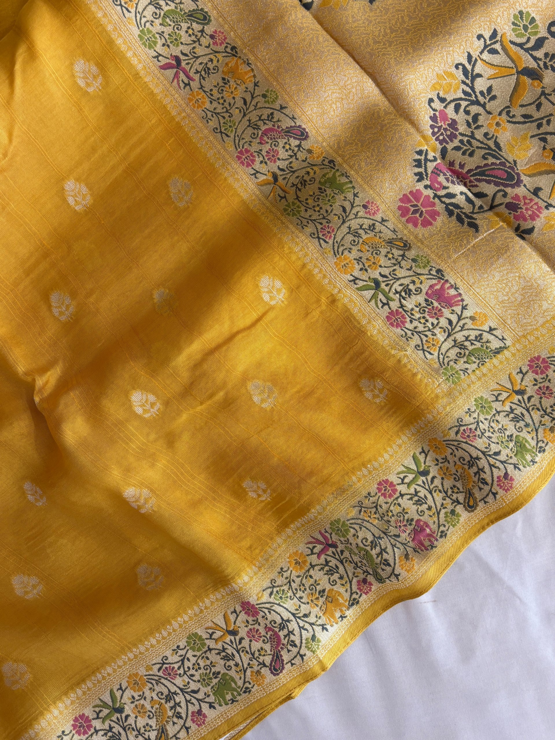 Yellow Pastel Banarasi Tussar Silk Saree
