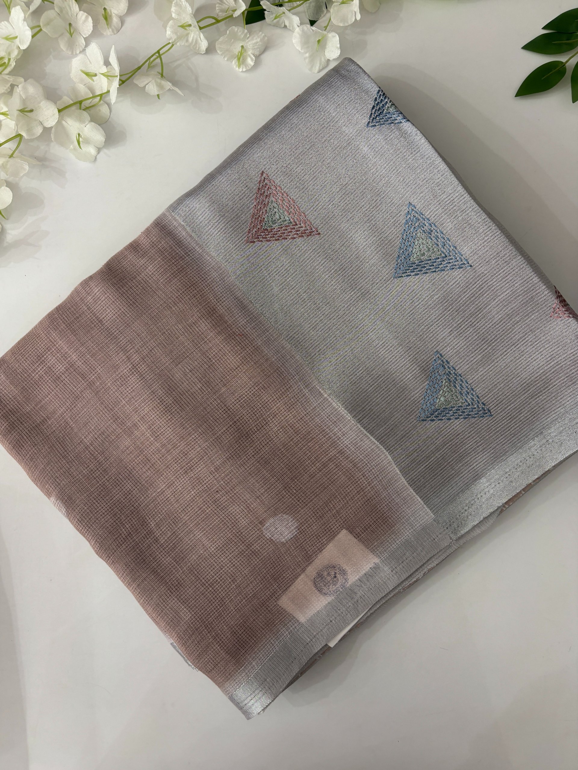 Beige Jute Linen Sarees with Embroidery