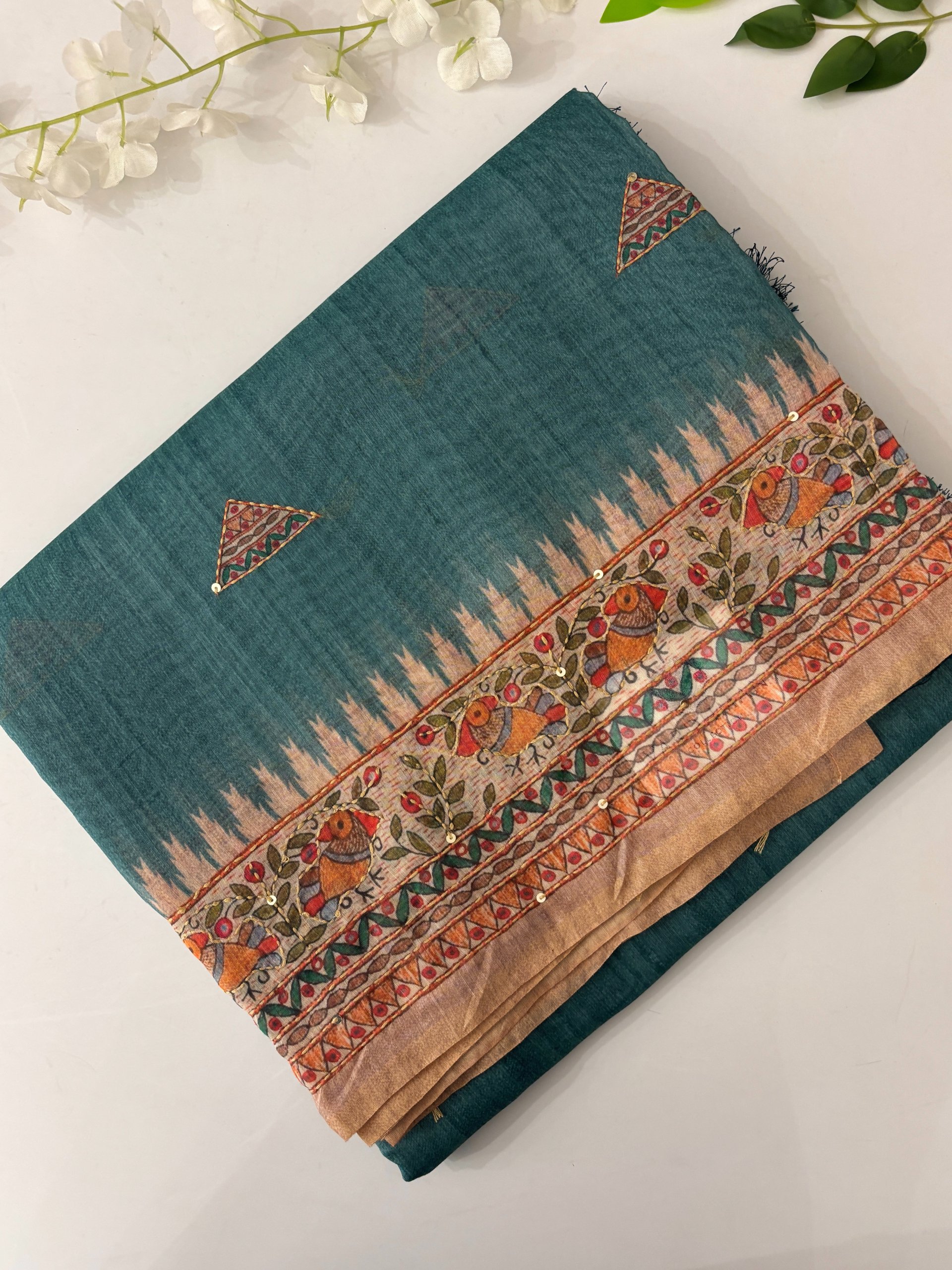 Blue Madhubani Saree with Kantha Work Online