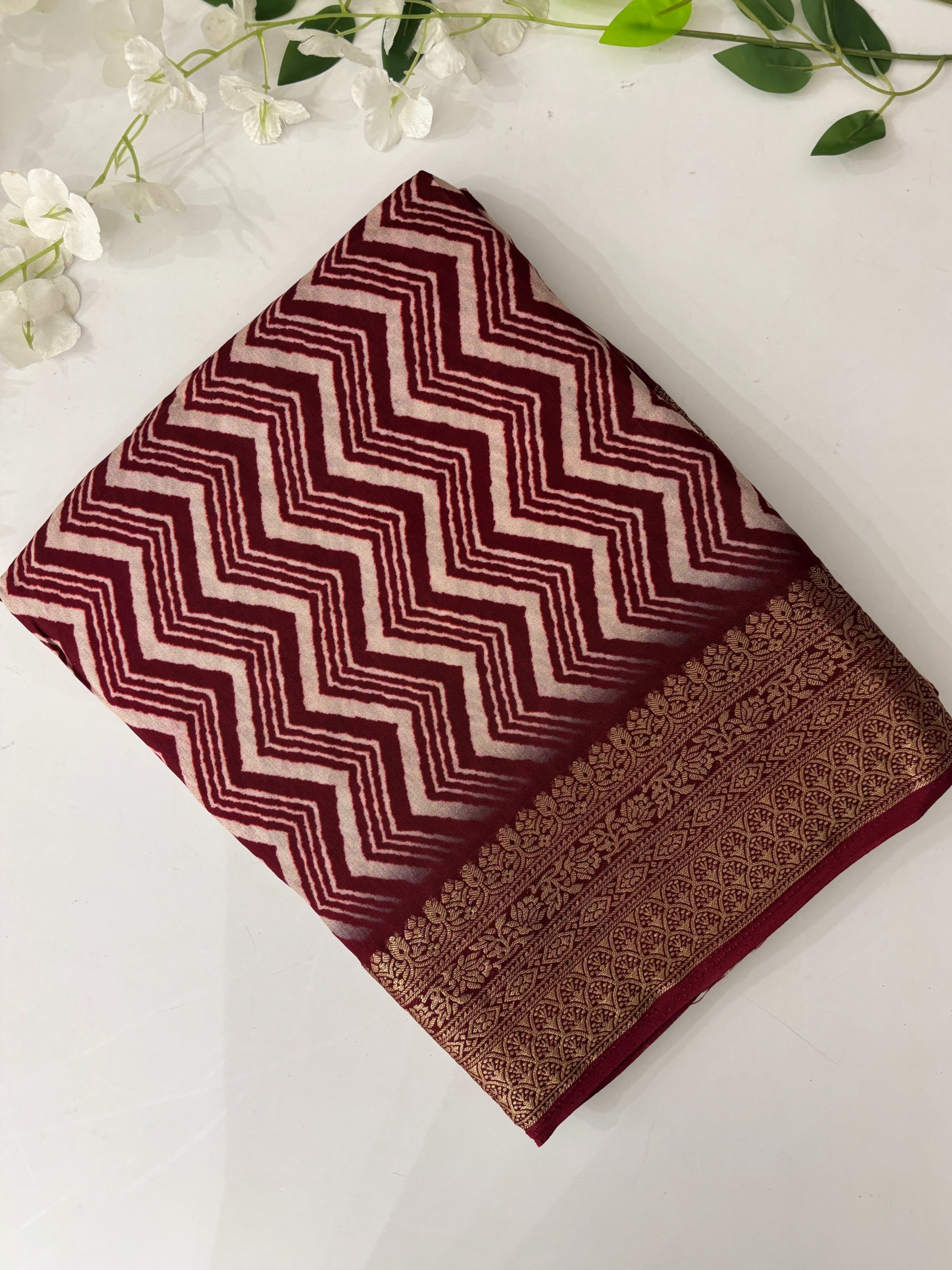 Maroon Zig Zag Dola Silk Saree