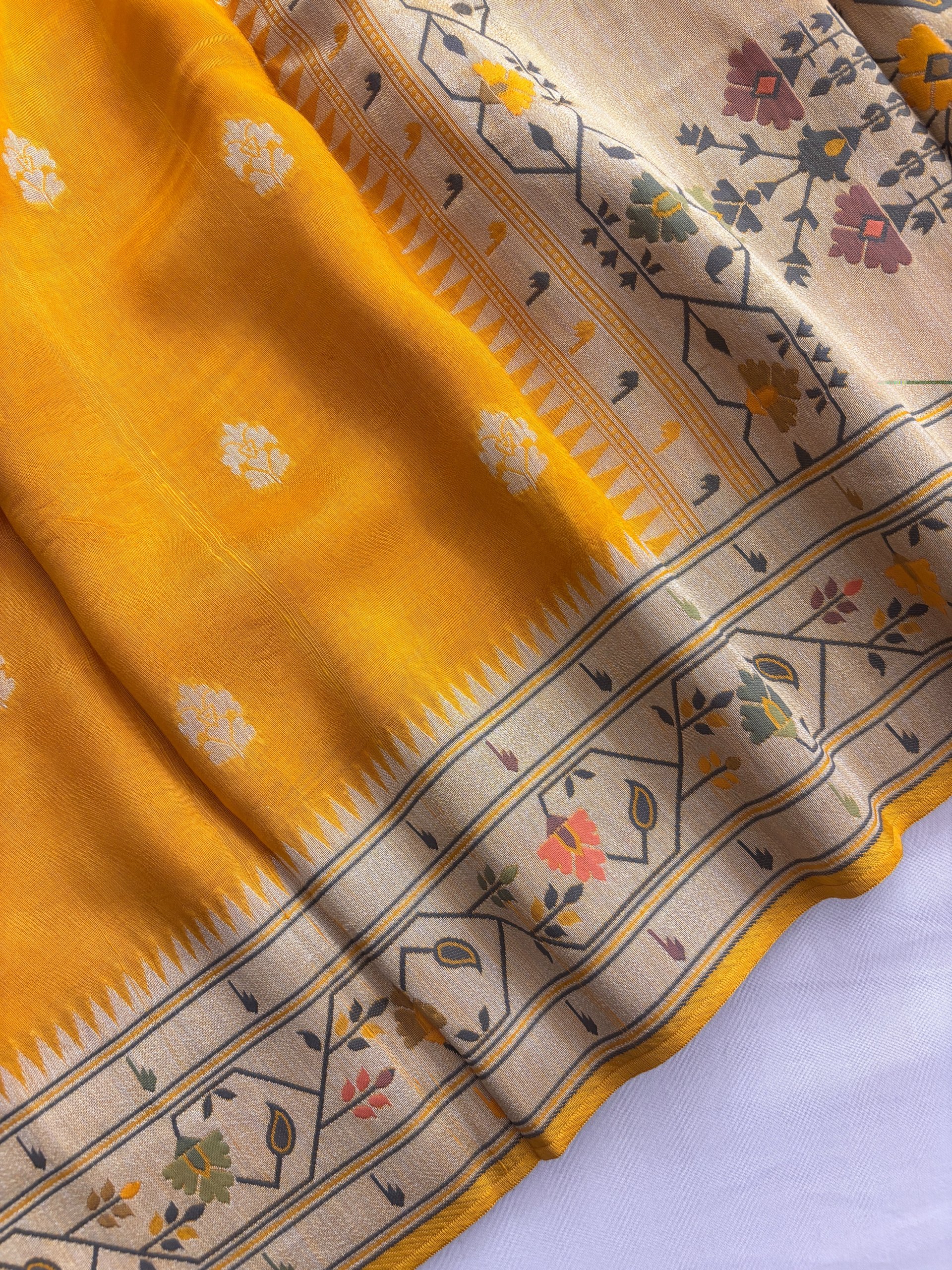 Yellow Banarasi Paithani Tussar Silk Saree