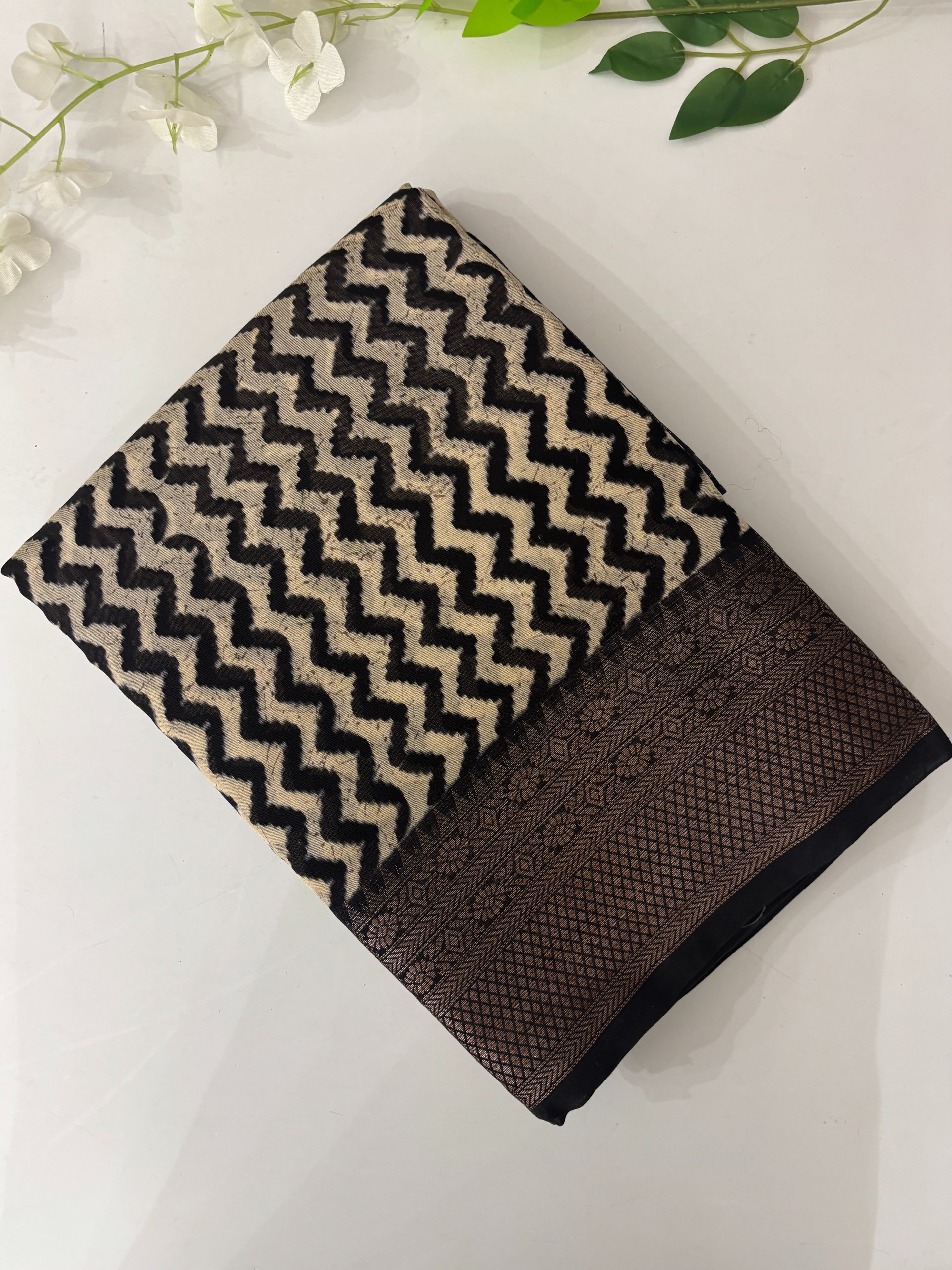 Black Zig Zag Chanderi Cotton Saree