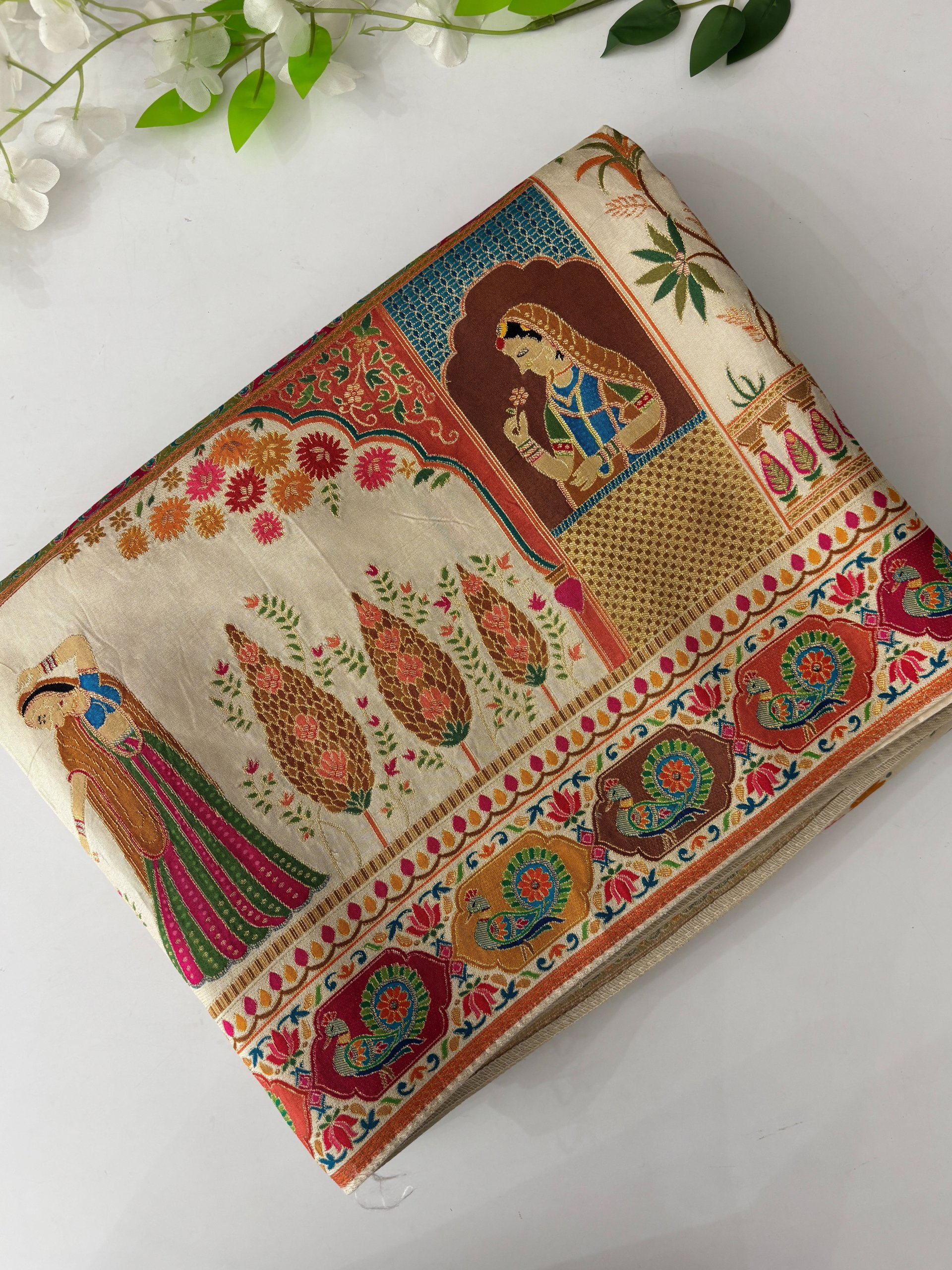 Cream Semi Pashmina Style Silk Sarees