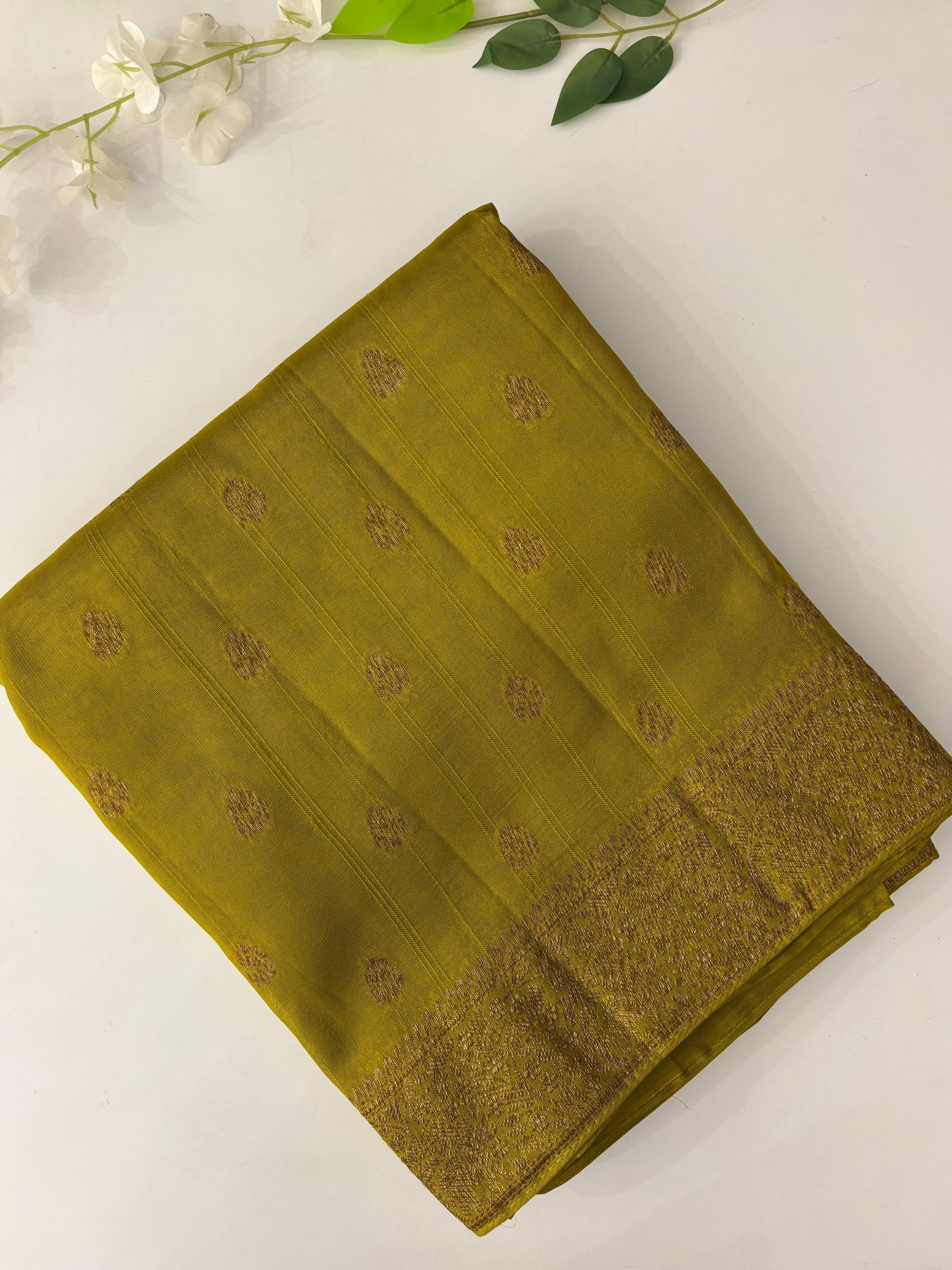 Parrot Green Banarasi Tussar Silk Saree