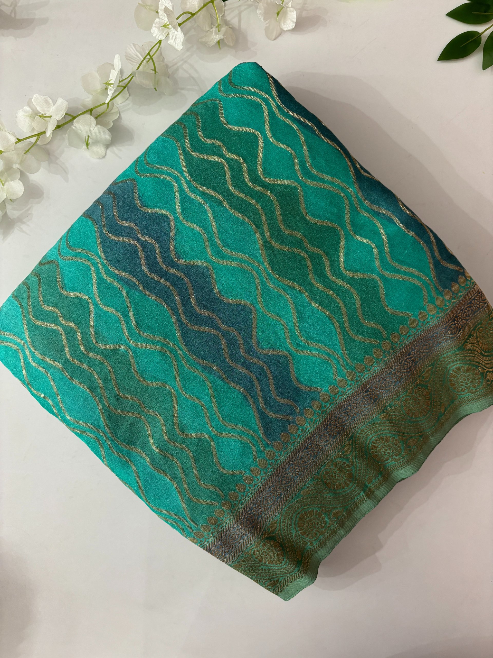 Blue Banarasi Rangkat Crepe Saree