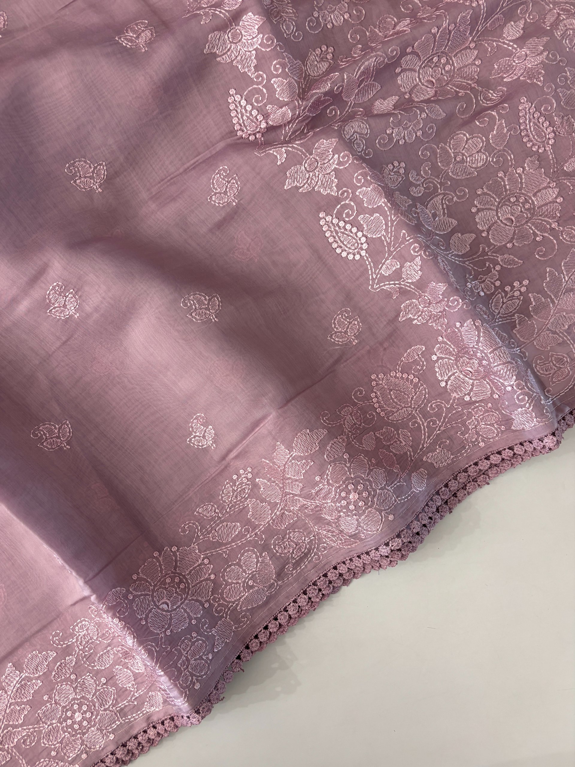 Lavender Mul Chanderi Sarees with Embroidery