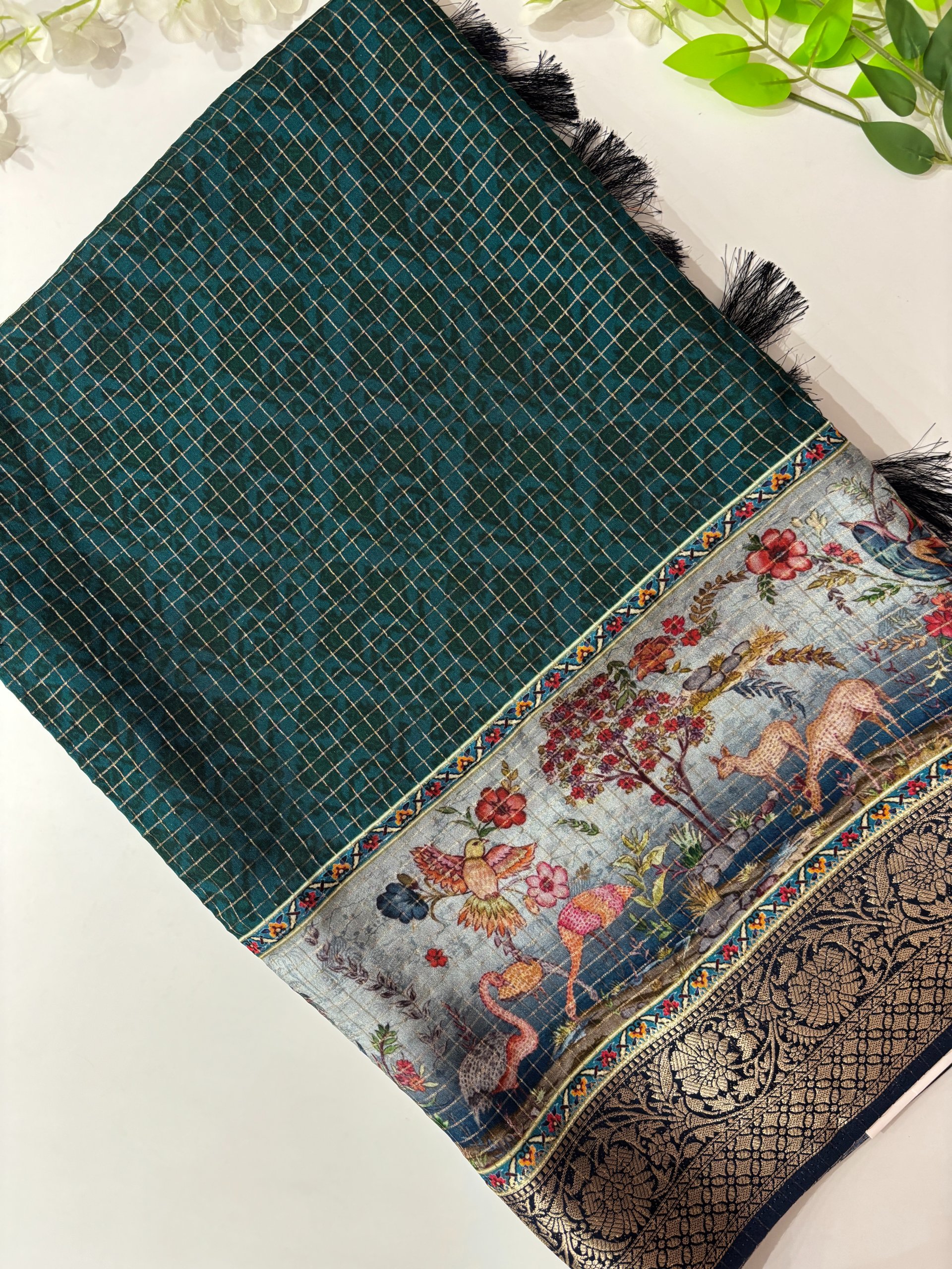 Rama Green Fancy Printed Dola Silk Saree