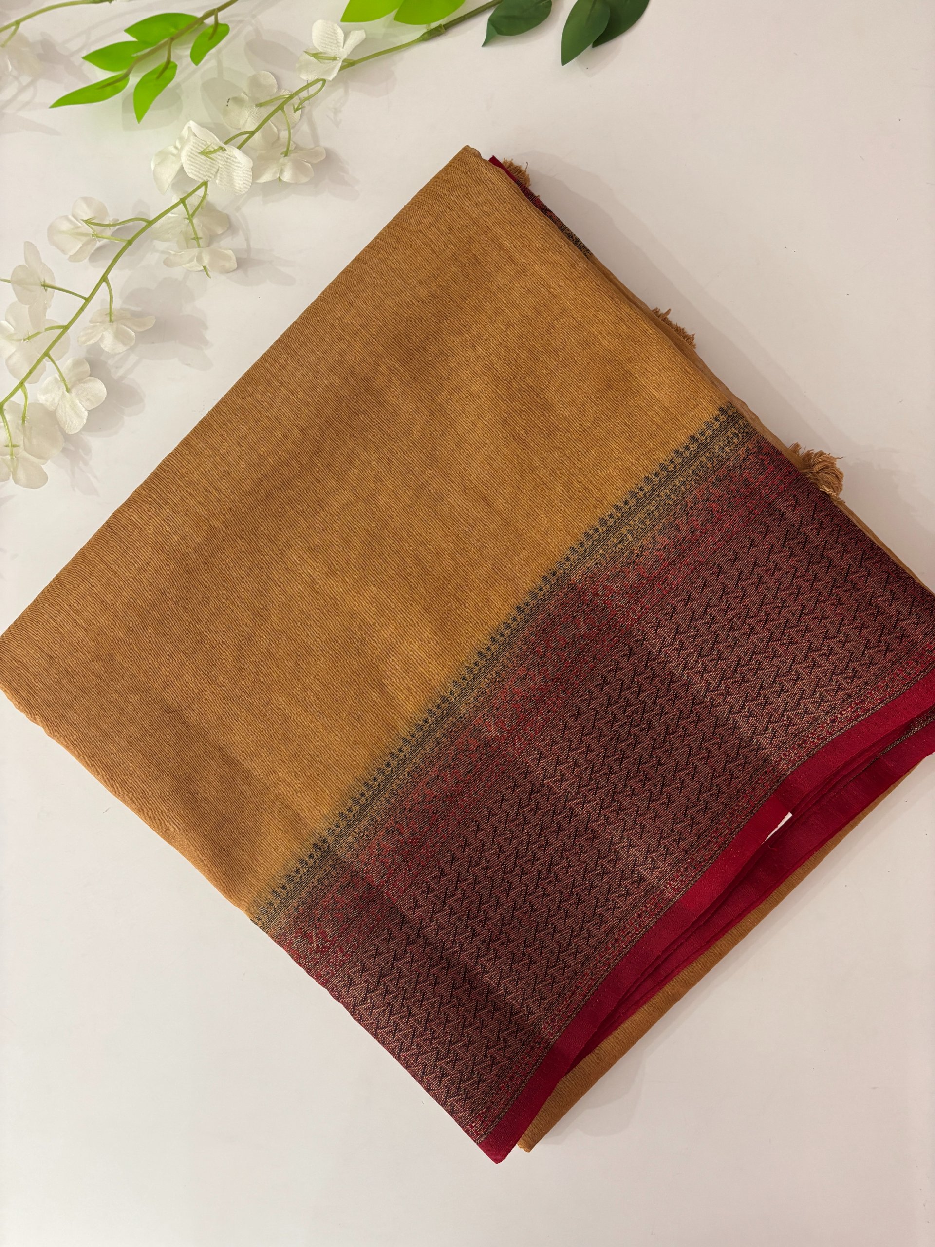Dark Beige Banarasi Jute Linen Silk Saree.