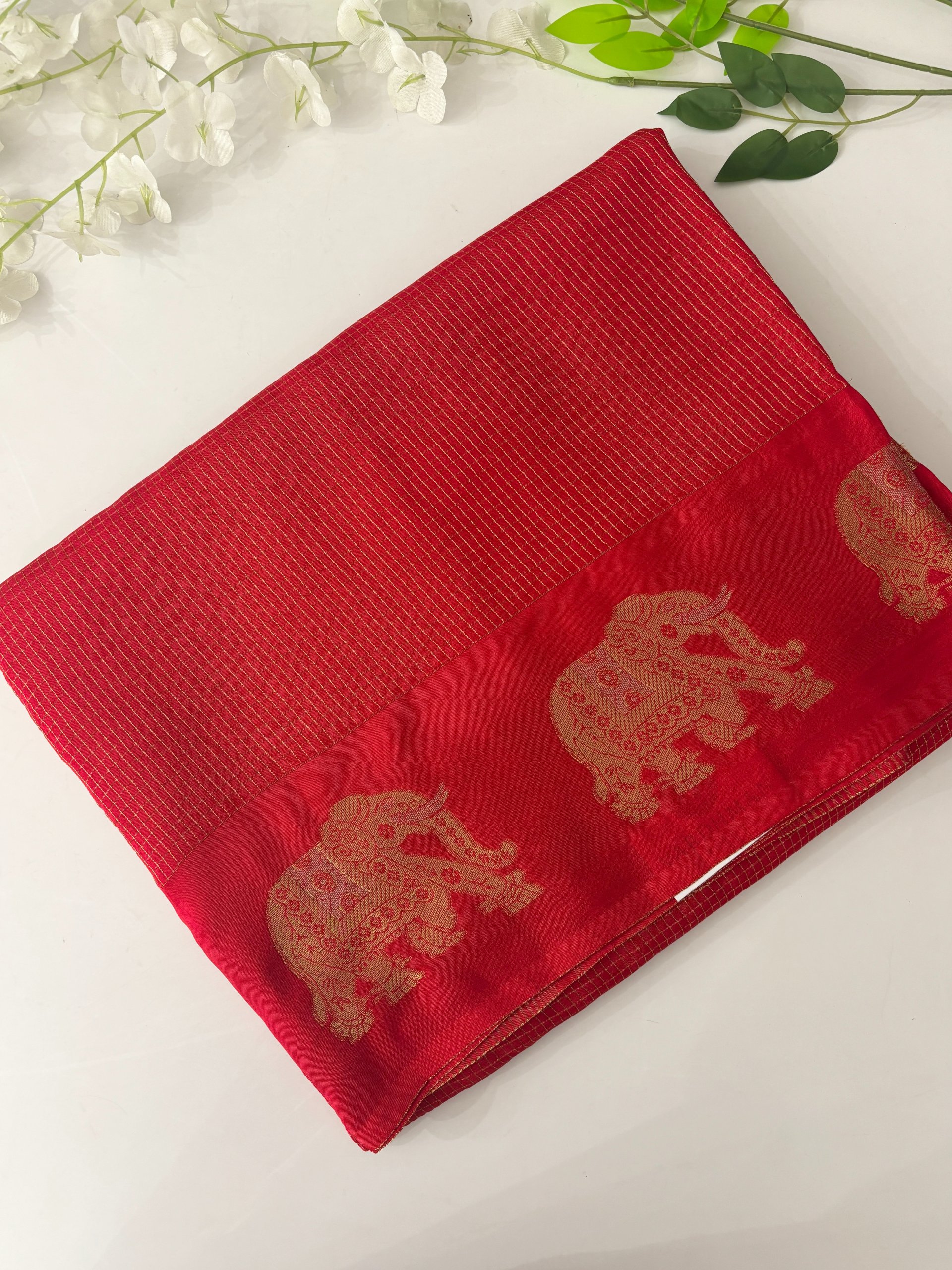 Red Banarasi Dola Crepe Saree