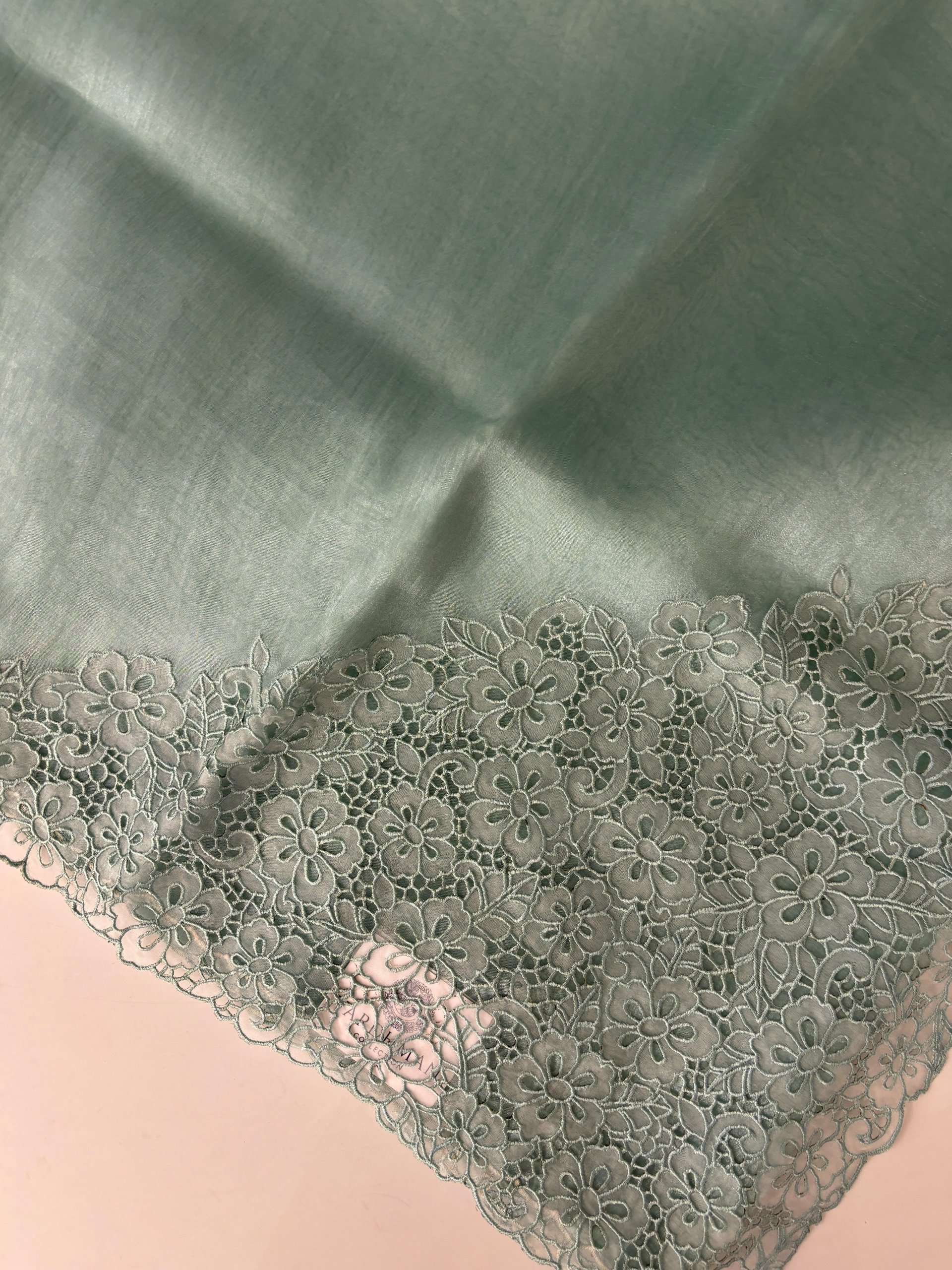 Turquoise Blue Tissue Organza Saree with Cutwork