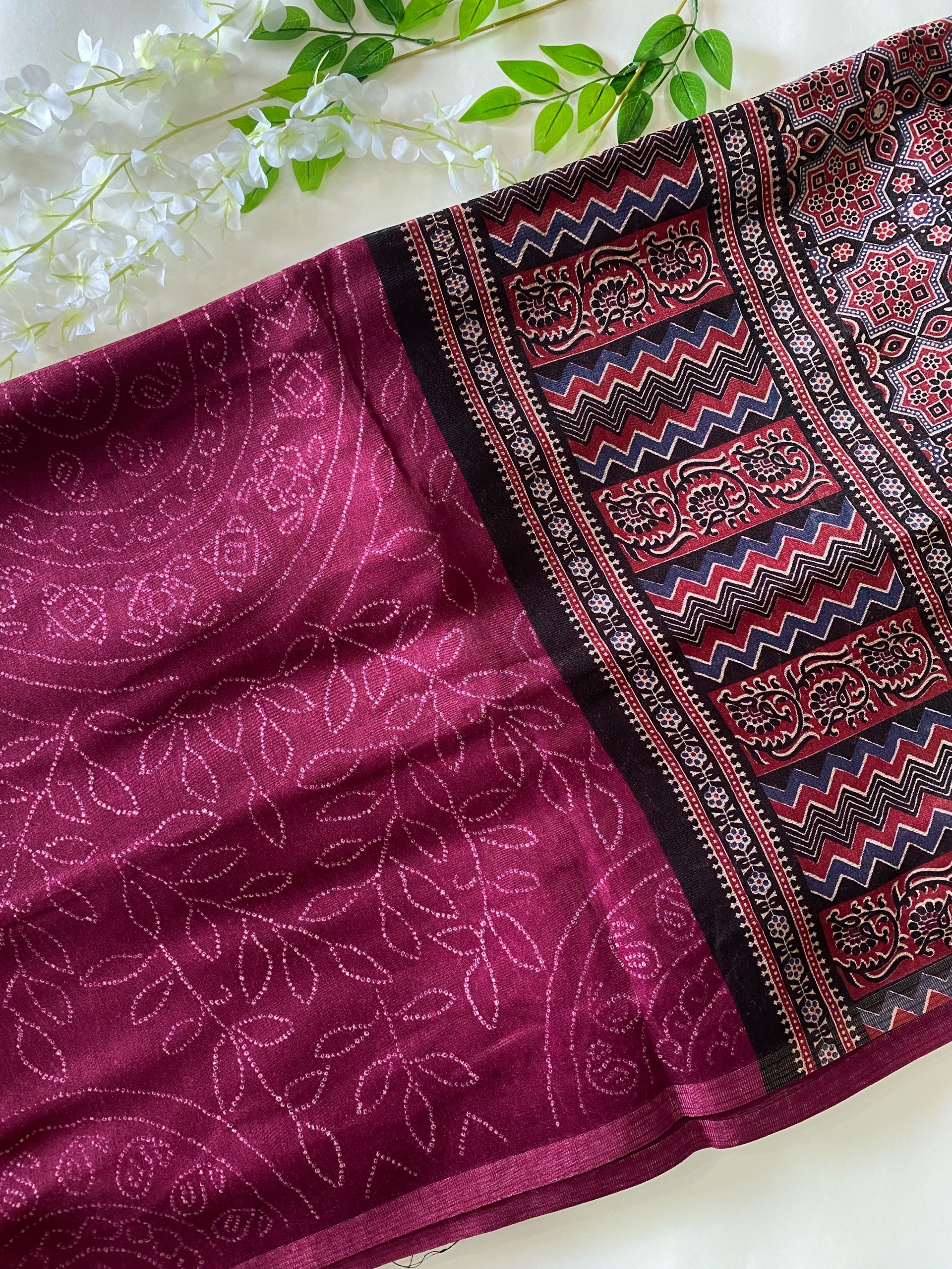 Pink Bandhani X Ajrakh Sarees