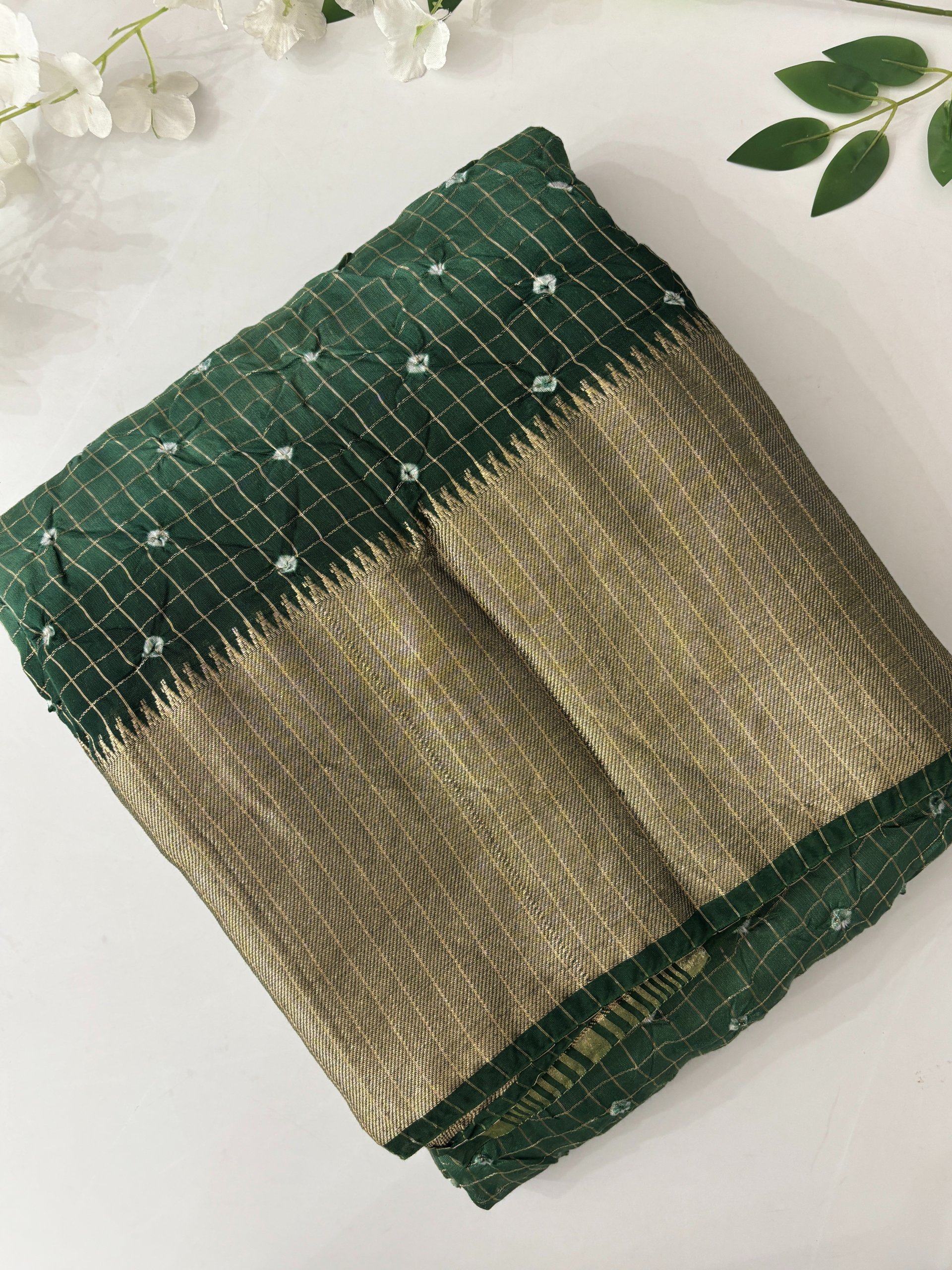 Green Chanderi Cotton Bandhani Saree
