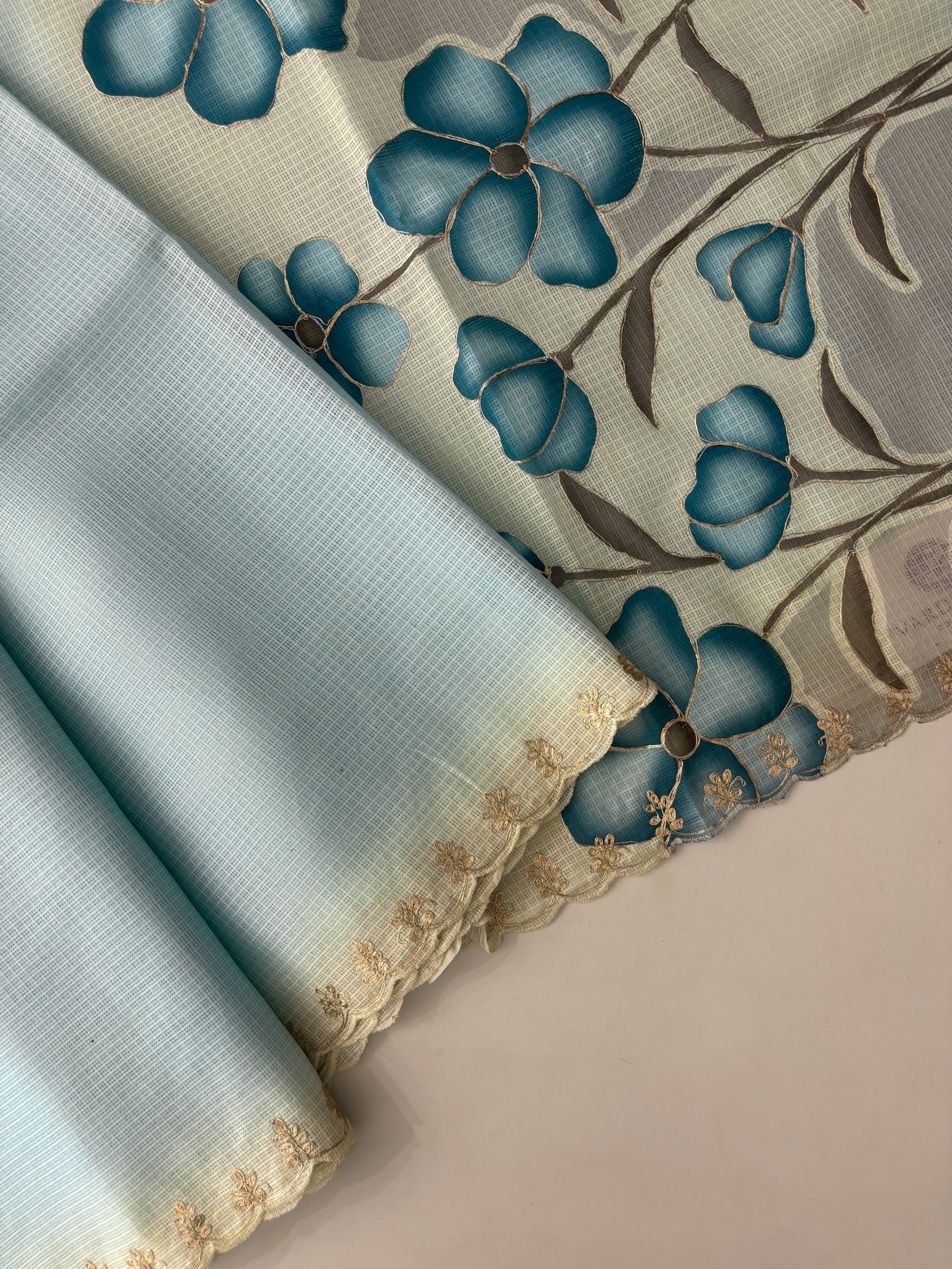 Light Blue Supernet Saree with Aari Work