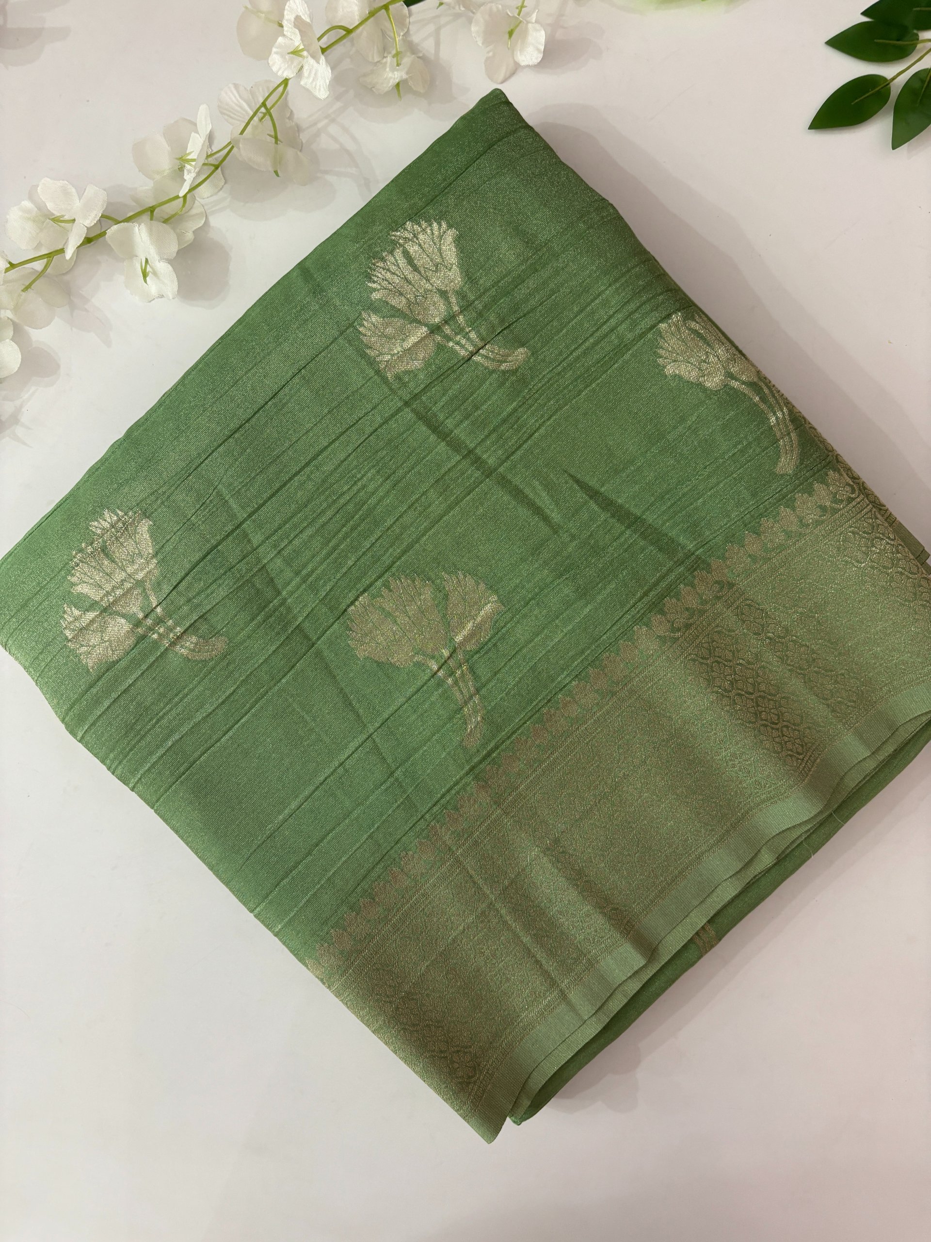 Green Crush Banarasi Crepe Tissue Silk Saree