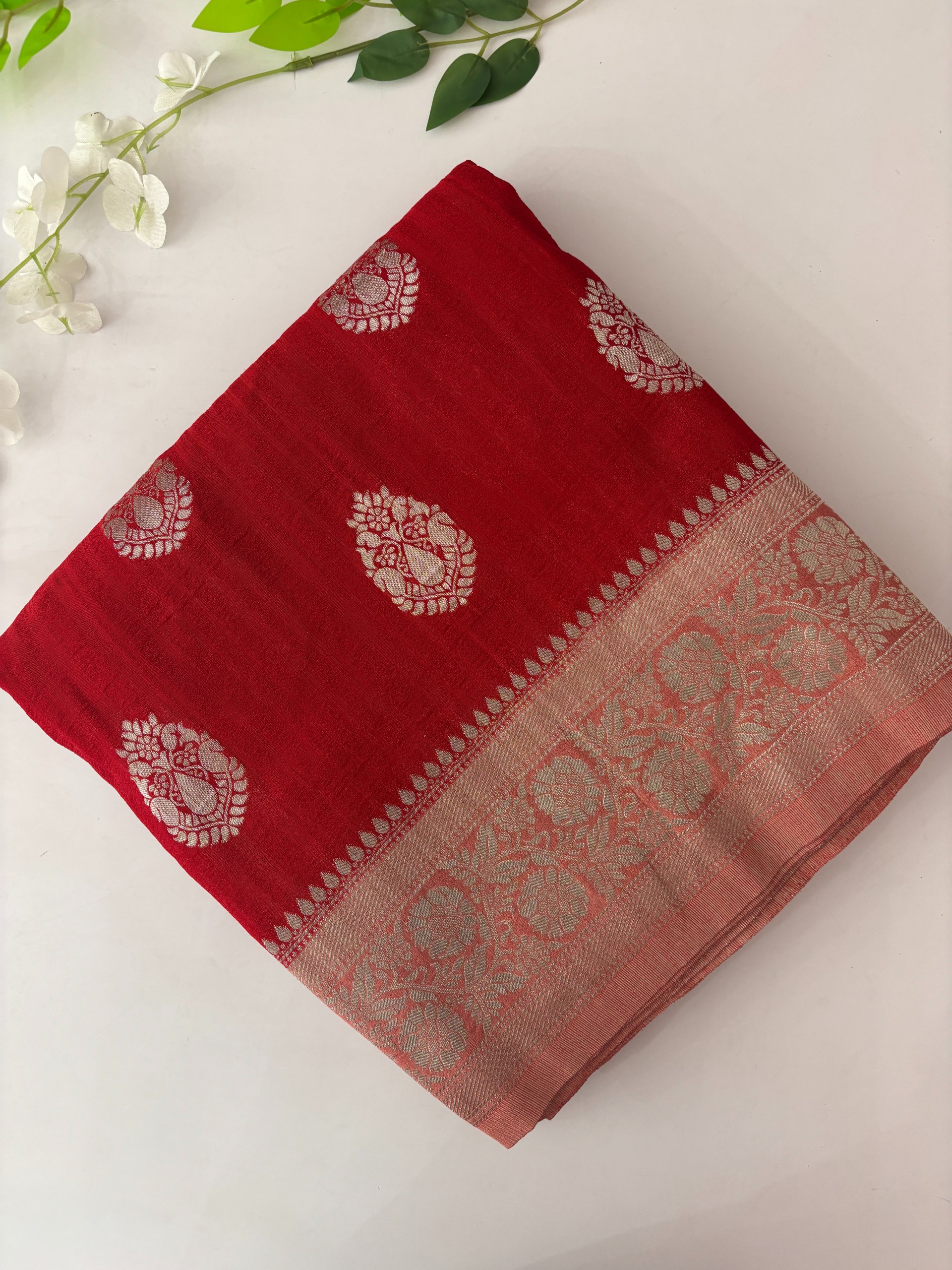 Red Banarasi Crush Georgette Sarees with Butta
