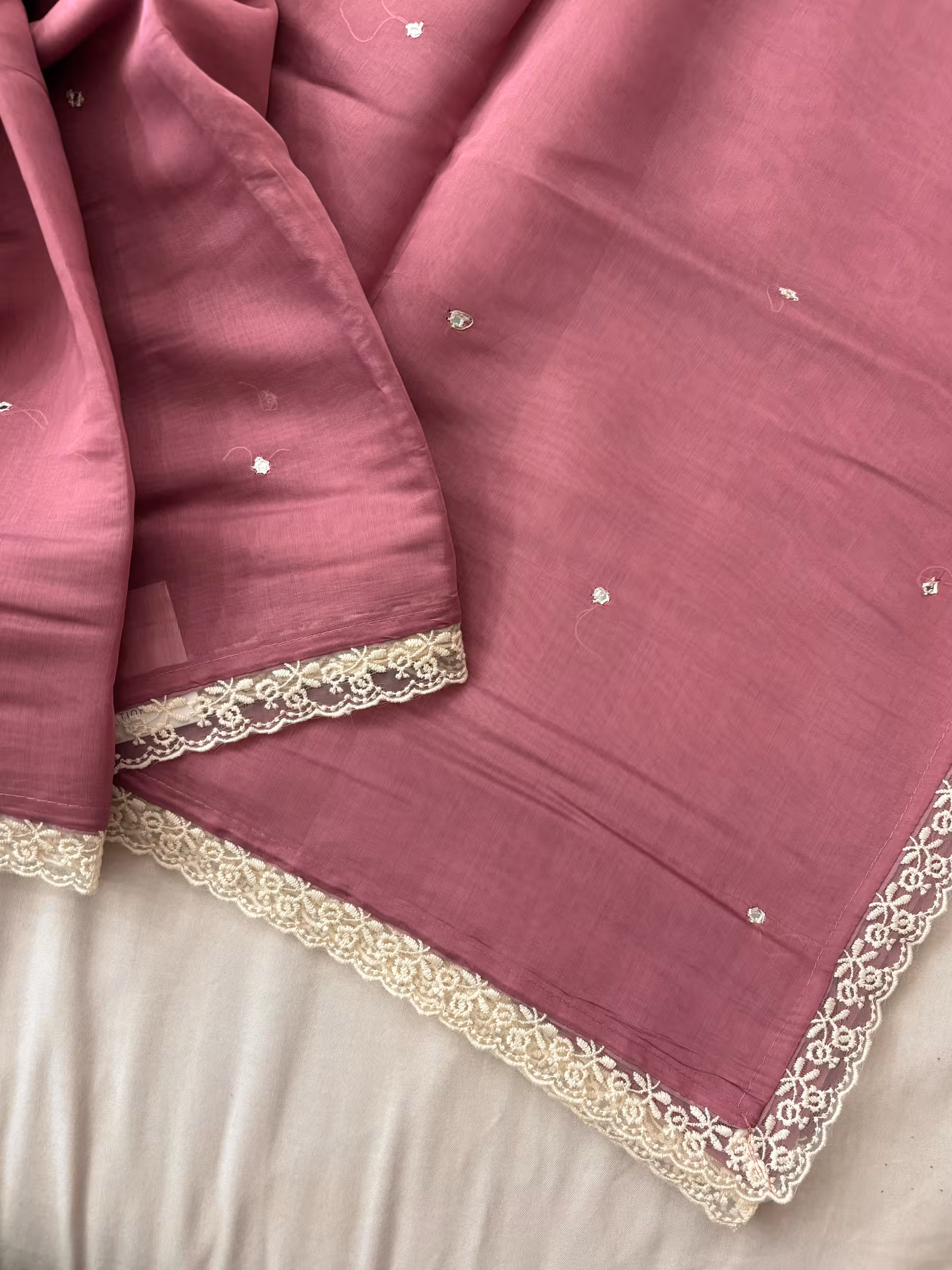 Lavender Mul Chanderi Saree with Mirror Work