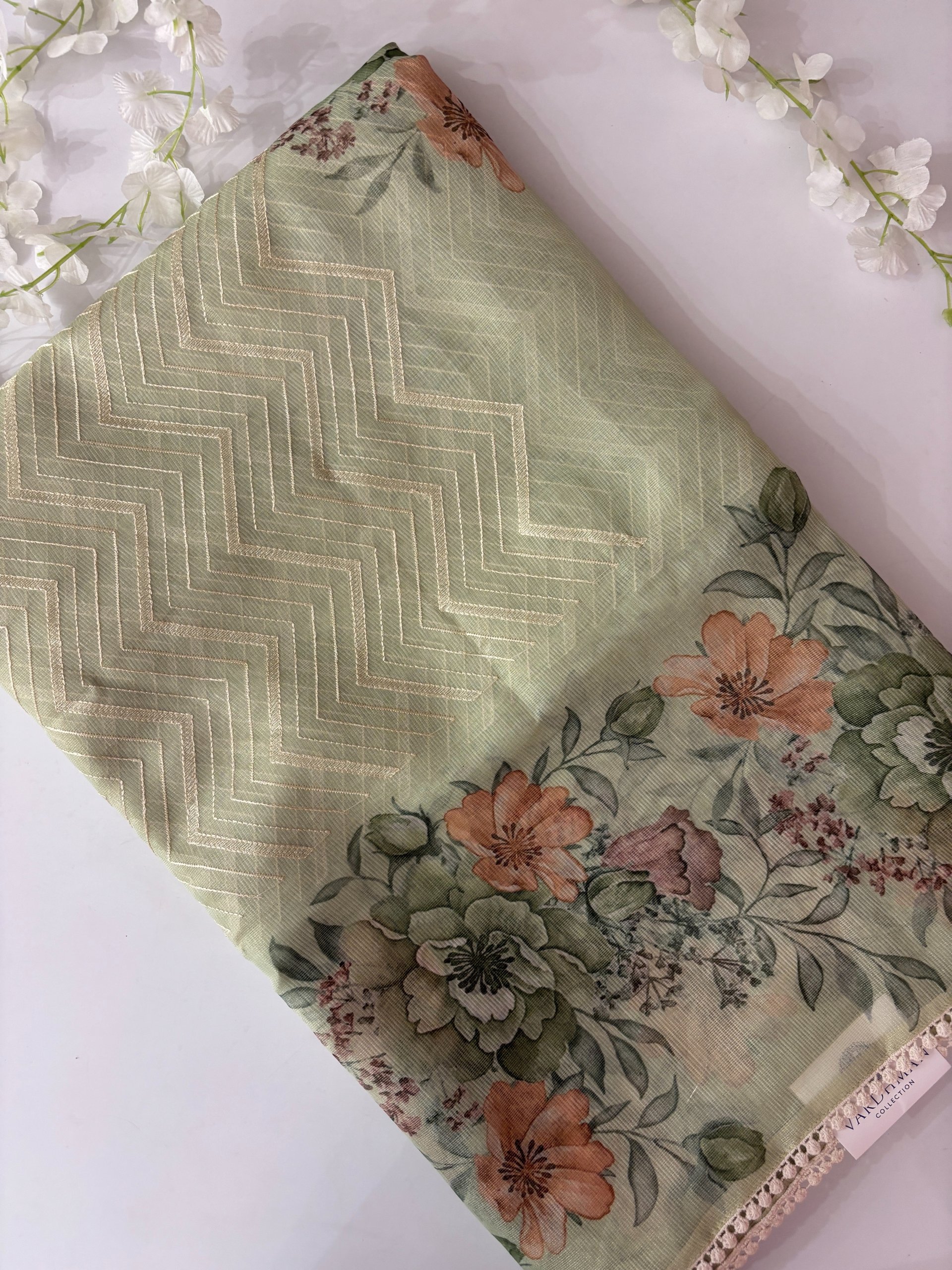 Light Green Supernet Tissue Saree