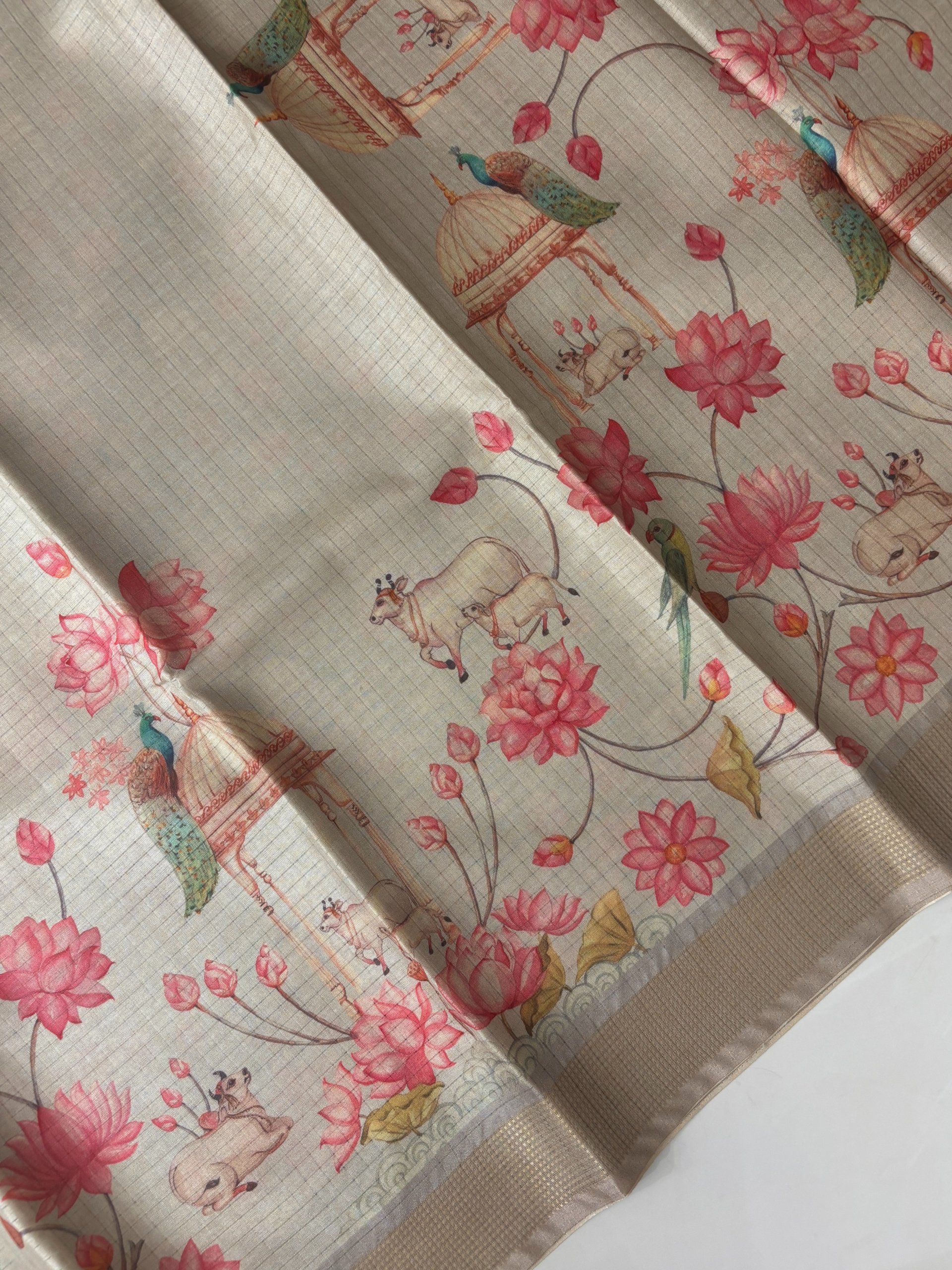 Grey Pichwai Print Semi Tussar Silk Saree