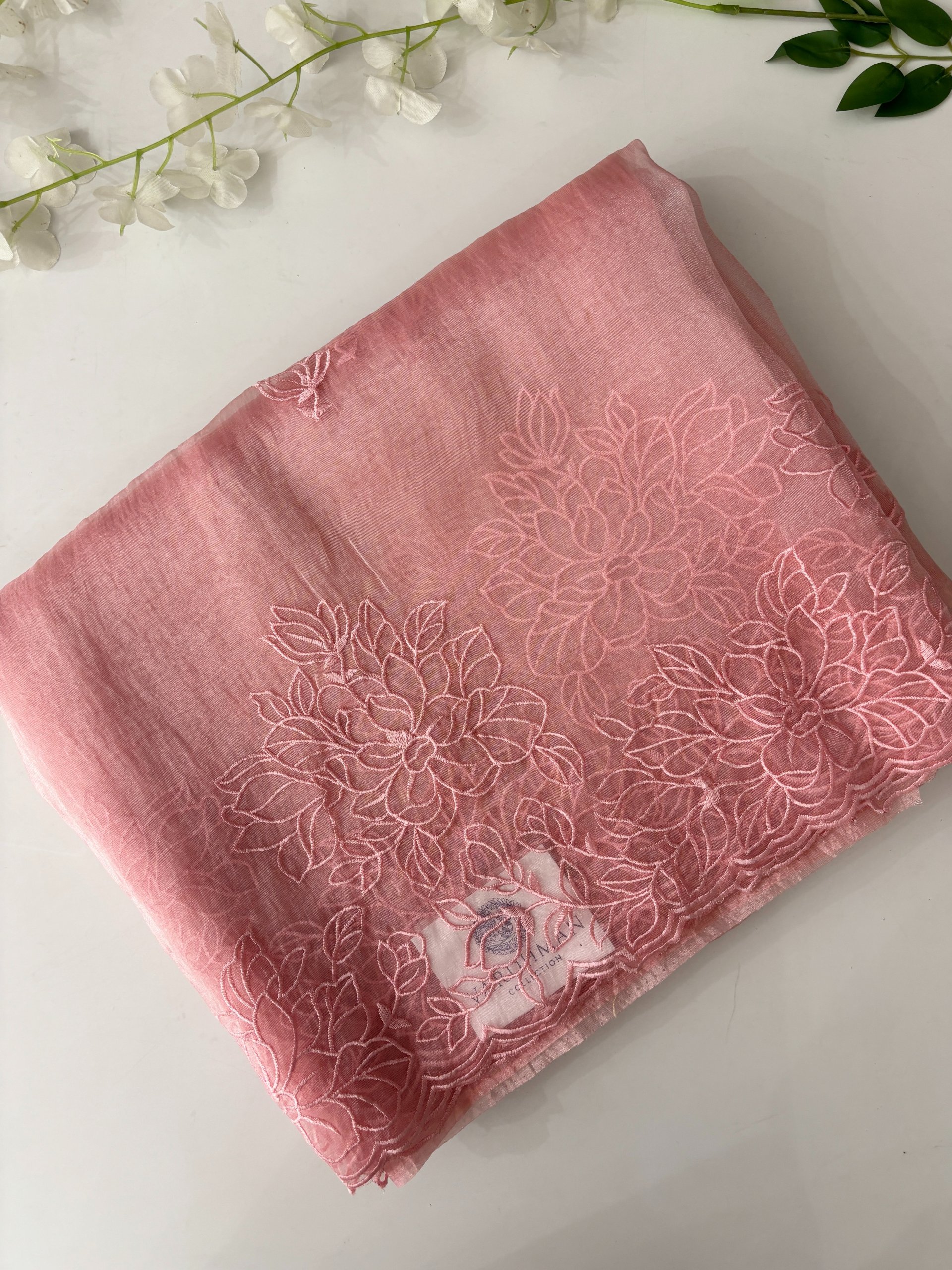 Pink Tissue Organza Saree with Embroidery
