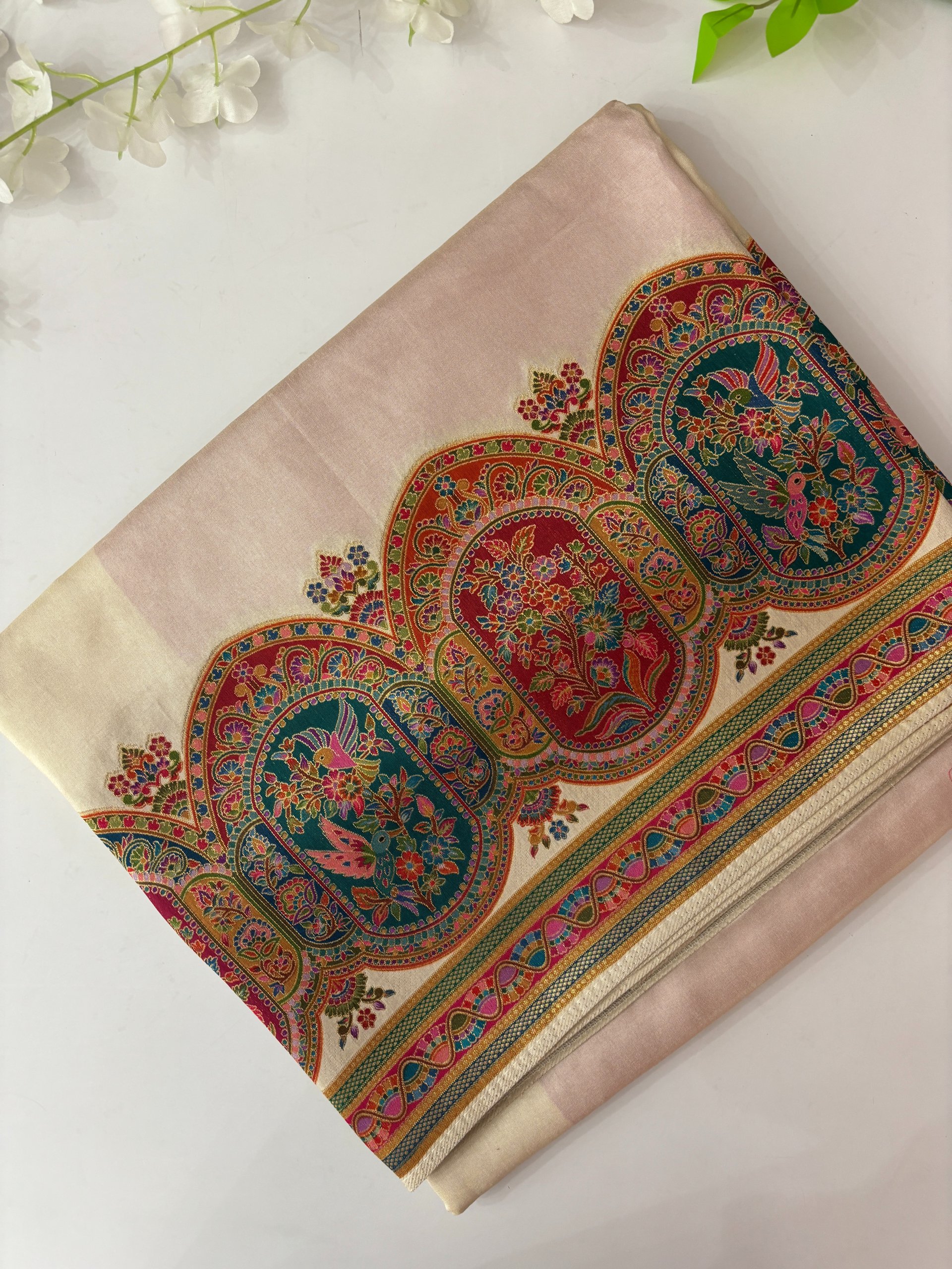 Cream Banarasi Dola Silk Saree with Pashmina Weaving