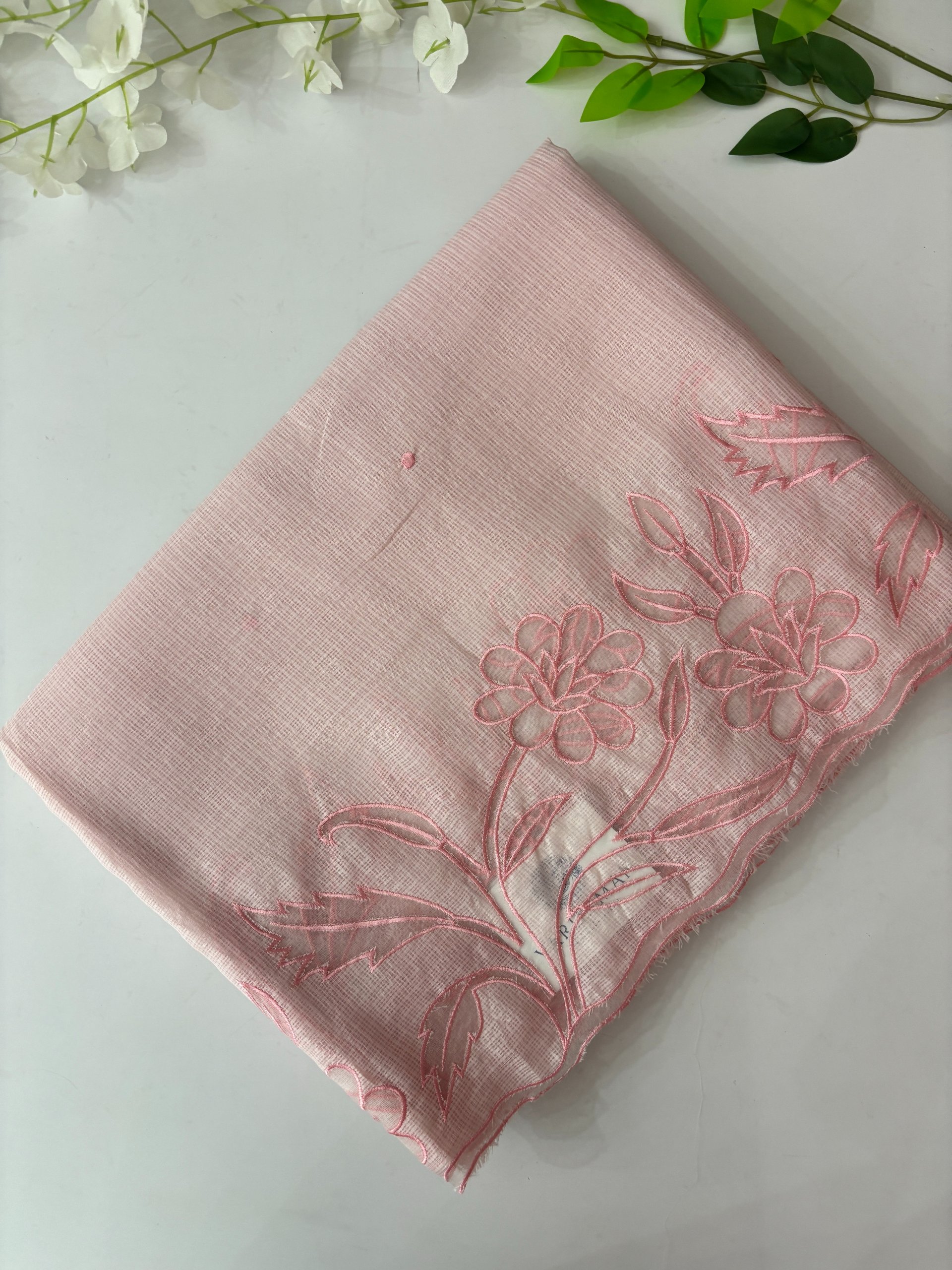 Pink - Supernet Saree with Applique Work