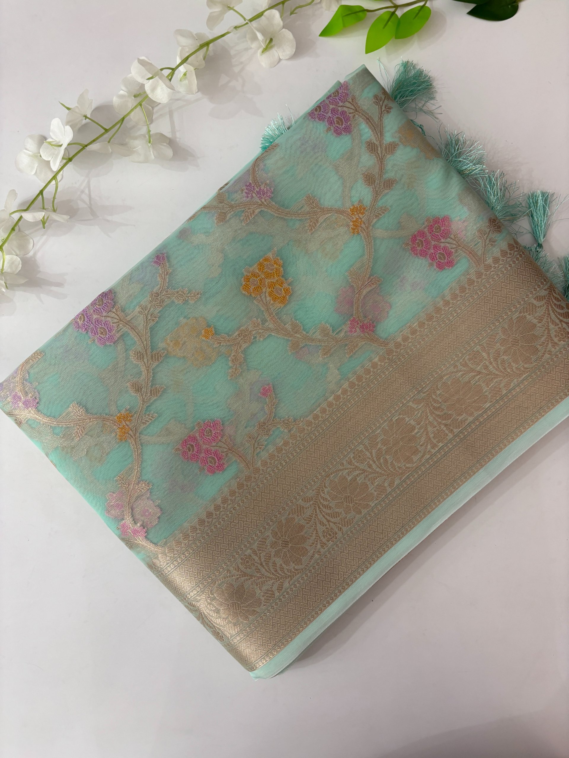 Mint Banarasi Kora Silk Saree