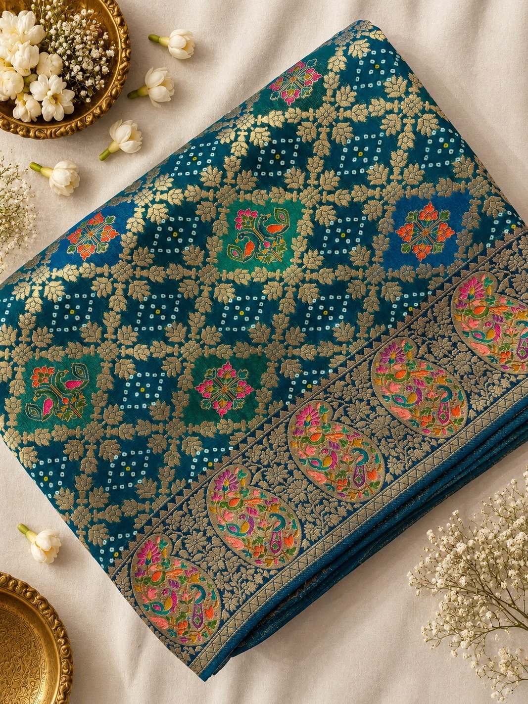 Rama Blue Bandhani Khaddi Georgette Saree
