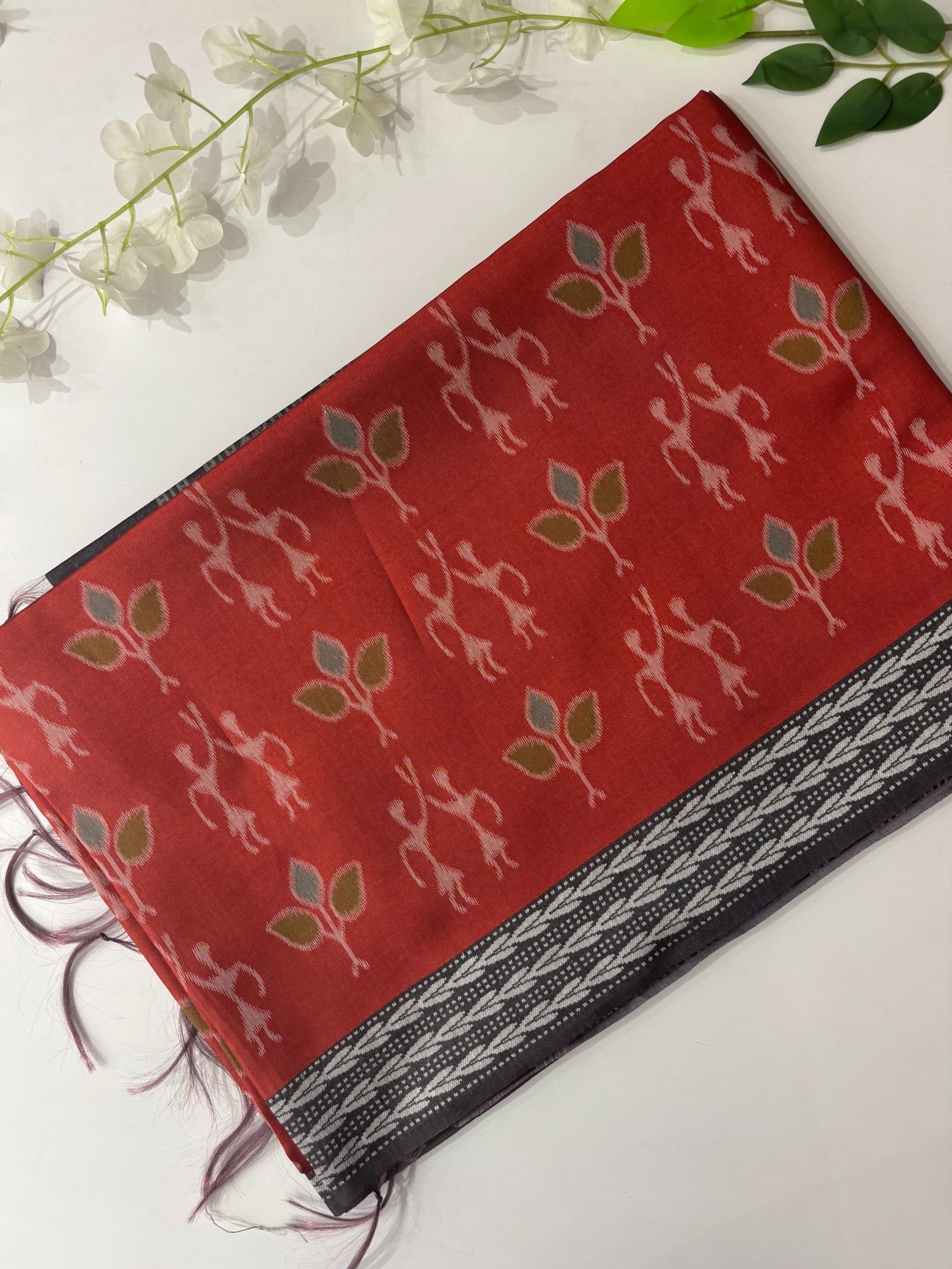 Rust Orange Weaving Soft Tussar Silk Saree