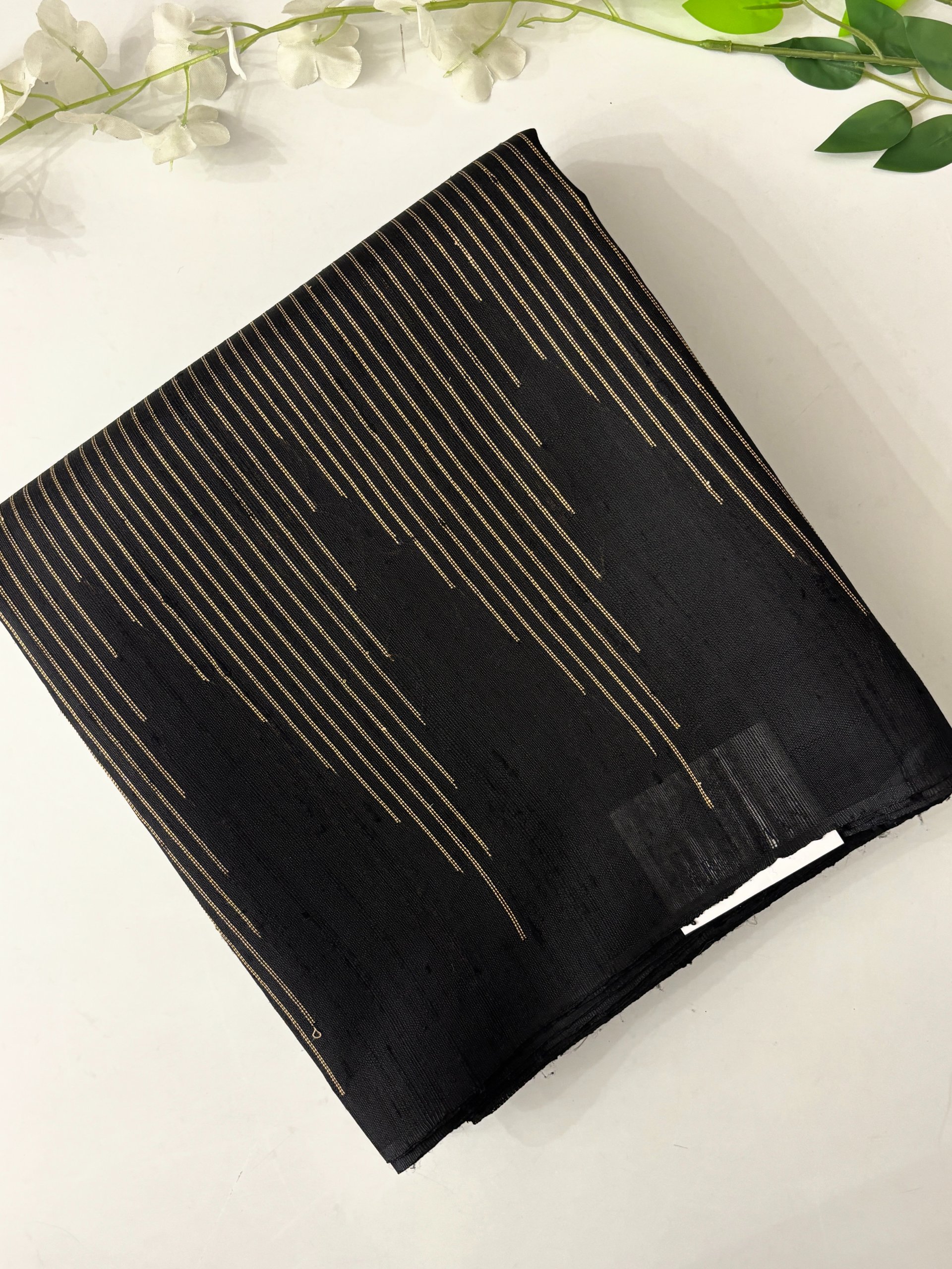 Black Pure Handloom Raw Silk Saree.