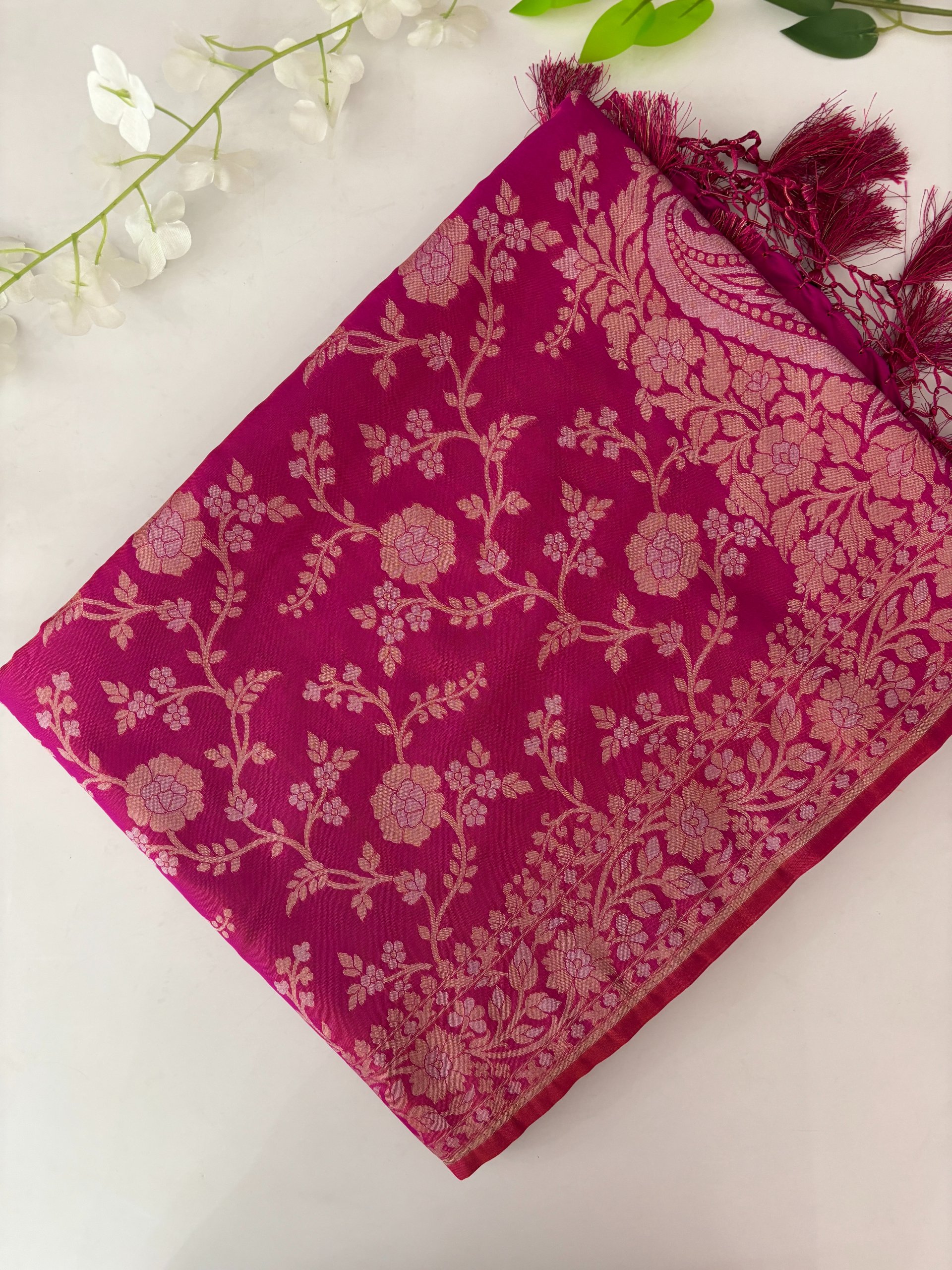 Pink Semi Banarasi Silk Saree