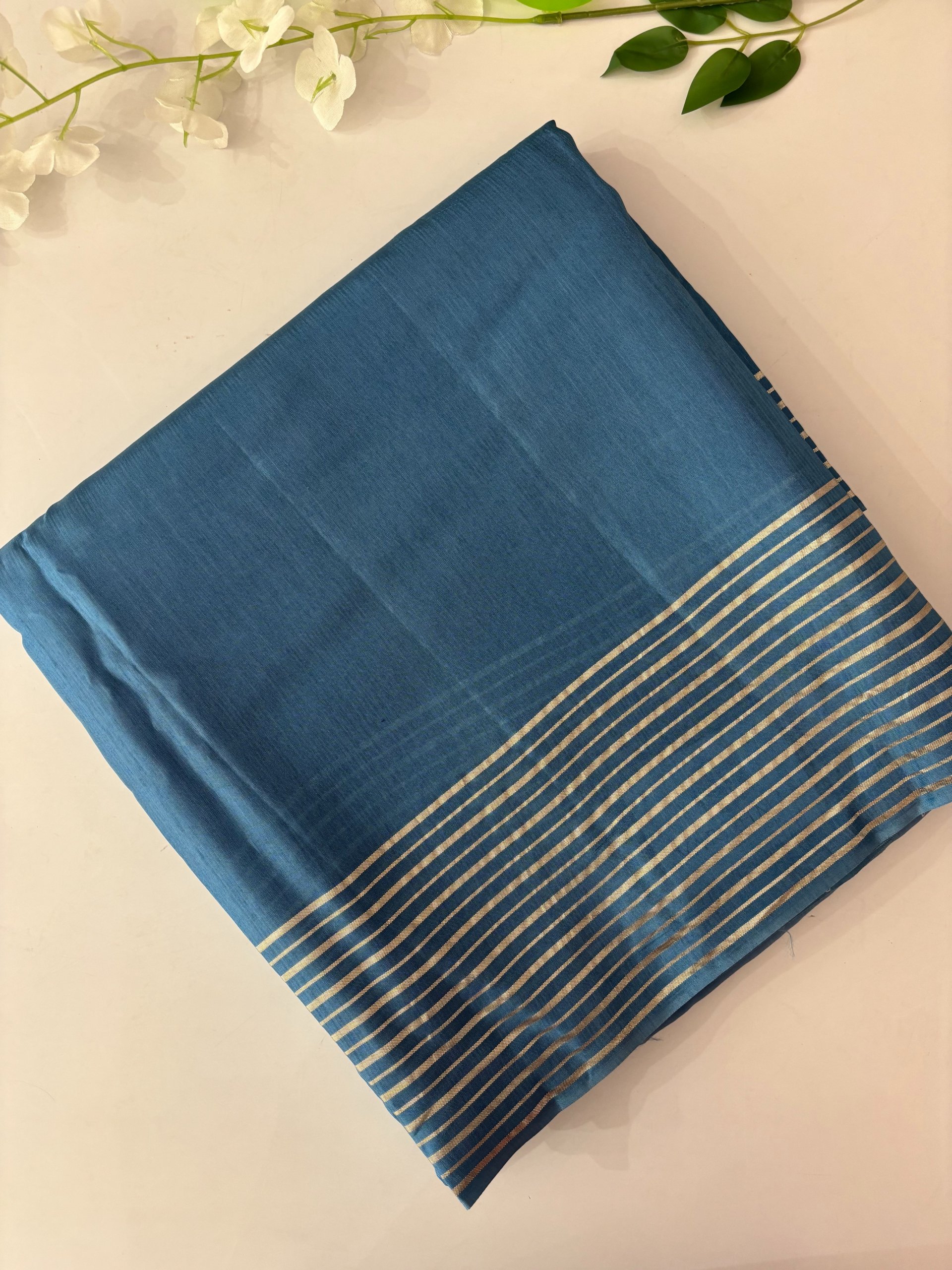 Dusty Blue Banarasi Dola Silk Saree