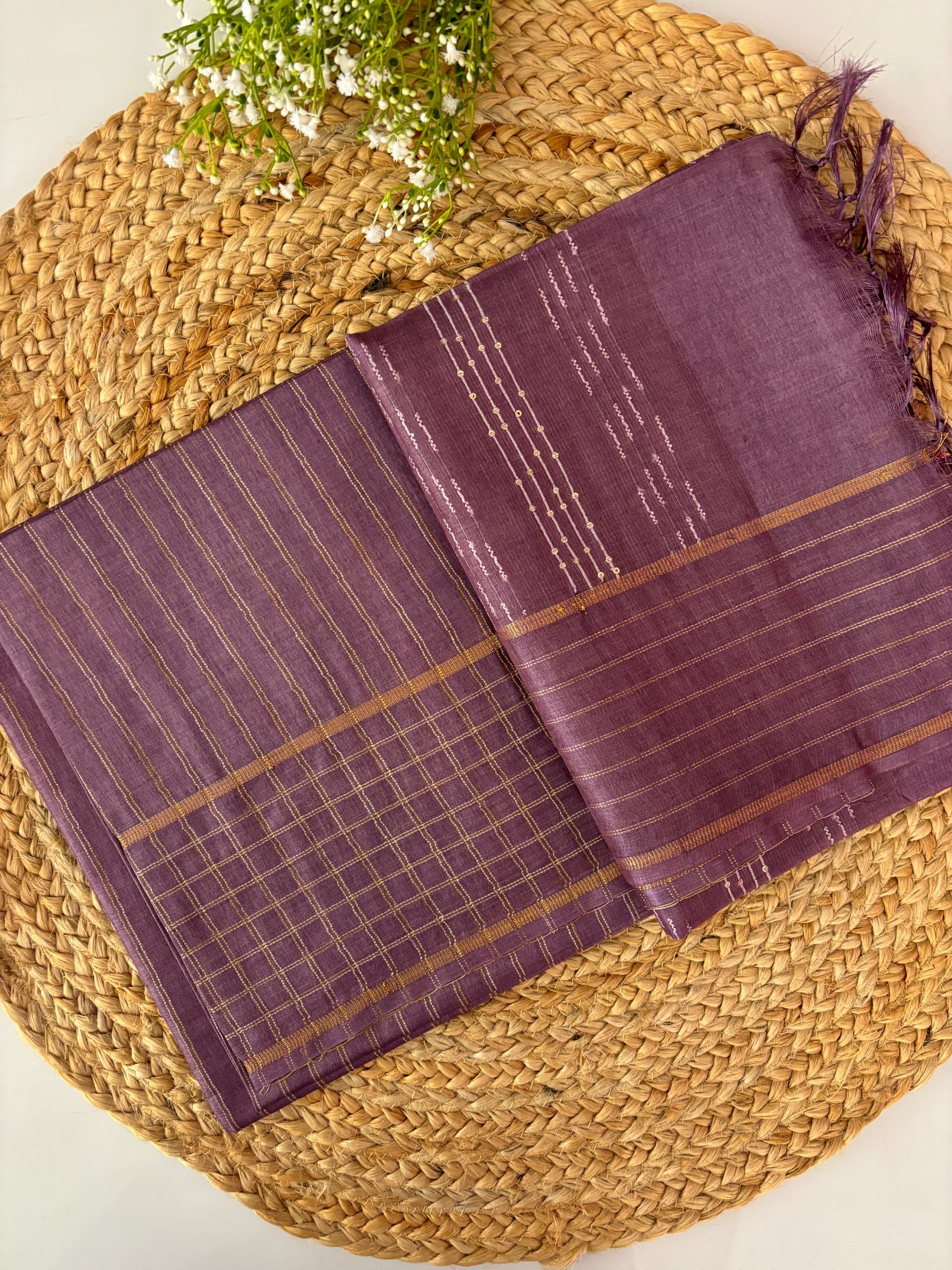 Dusty Onion Pink Tussar Silk Saree