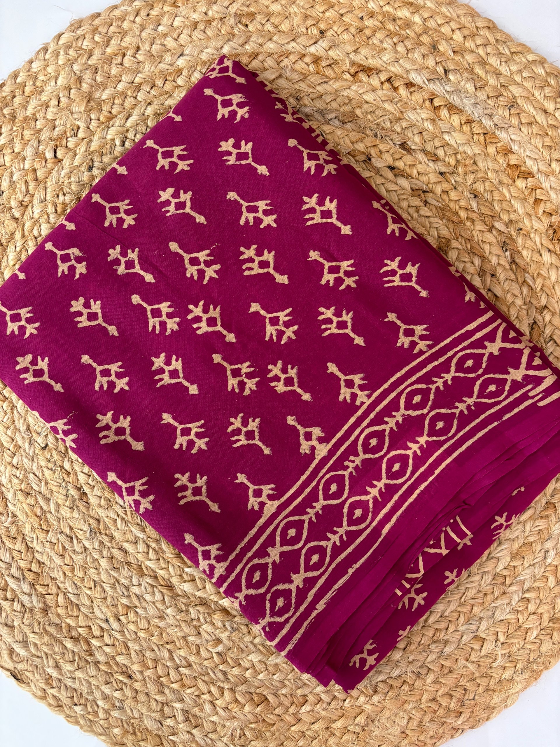 Pink Block Printed Mul Cotton Saree