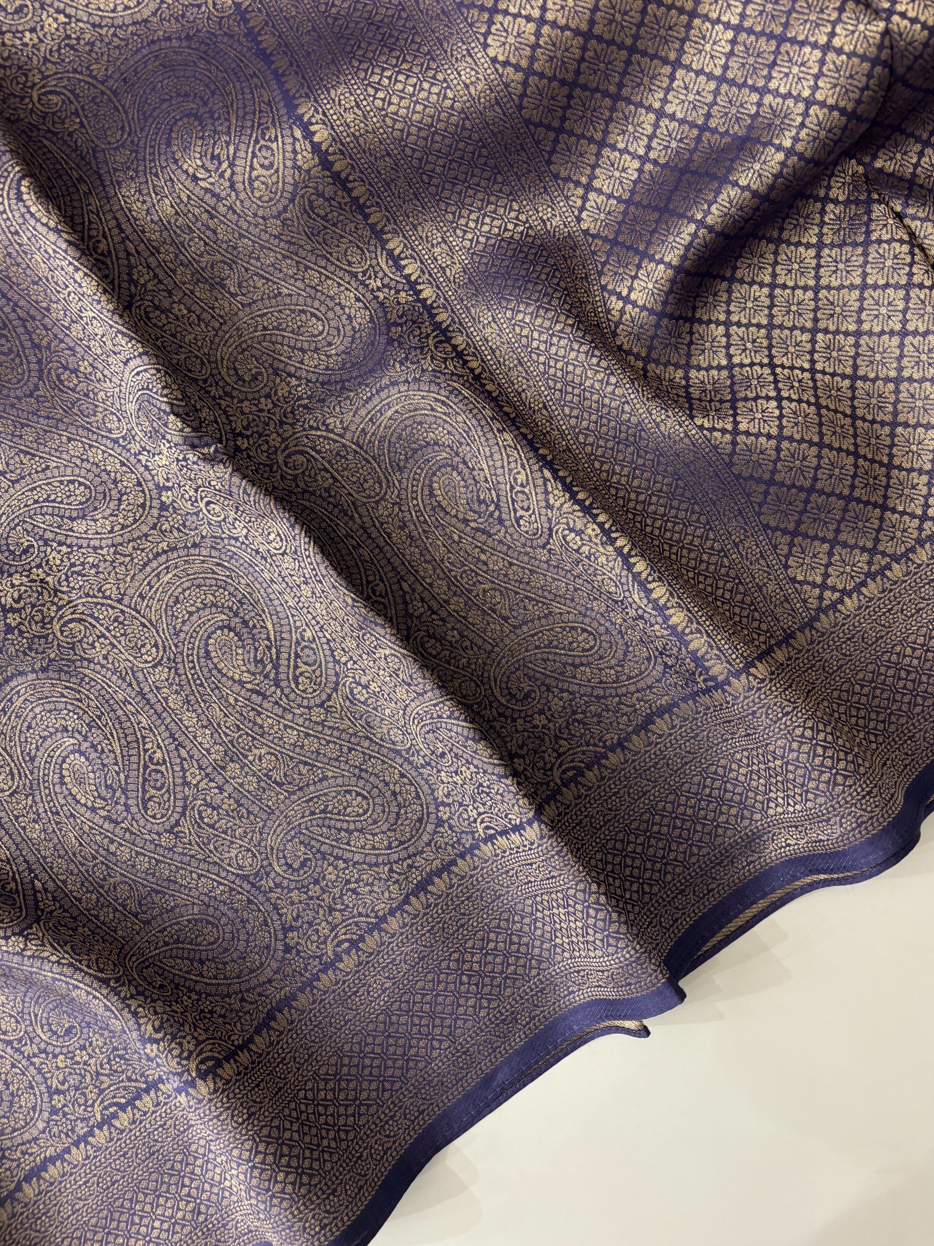 Powder Blue Banarasi Tussar Brocade Silk Saree