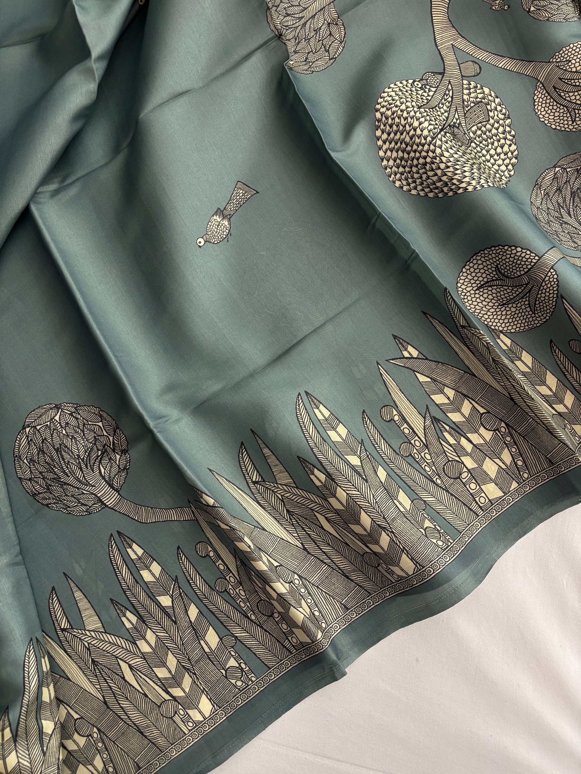 Printed Satin Tussar Silk Saree