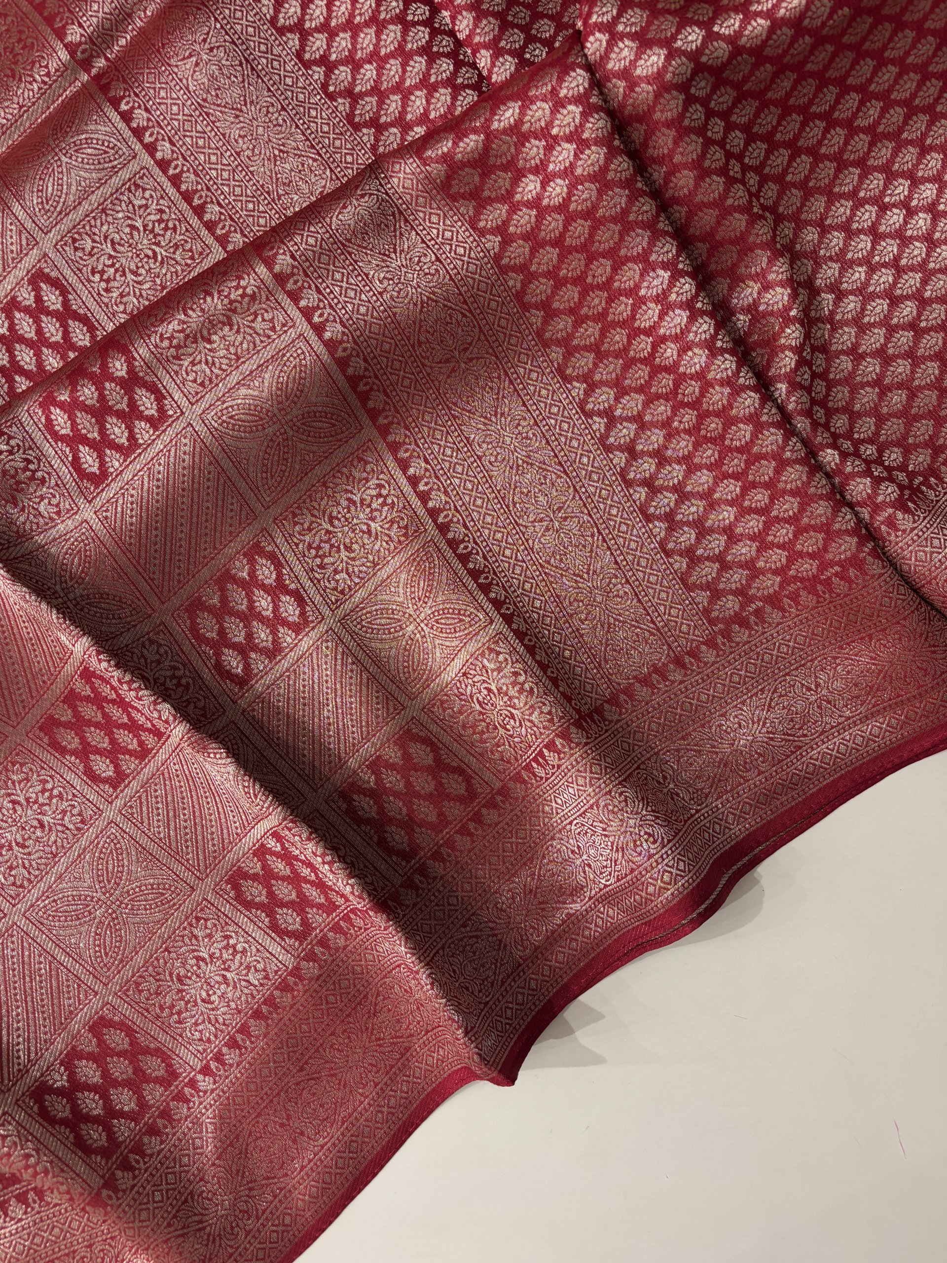 Red Banarasi Tussar Brocade Silk Saree