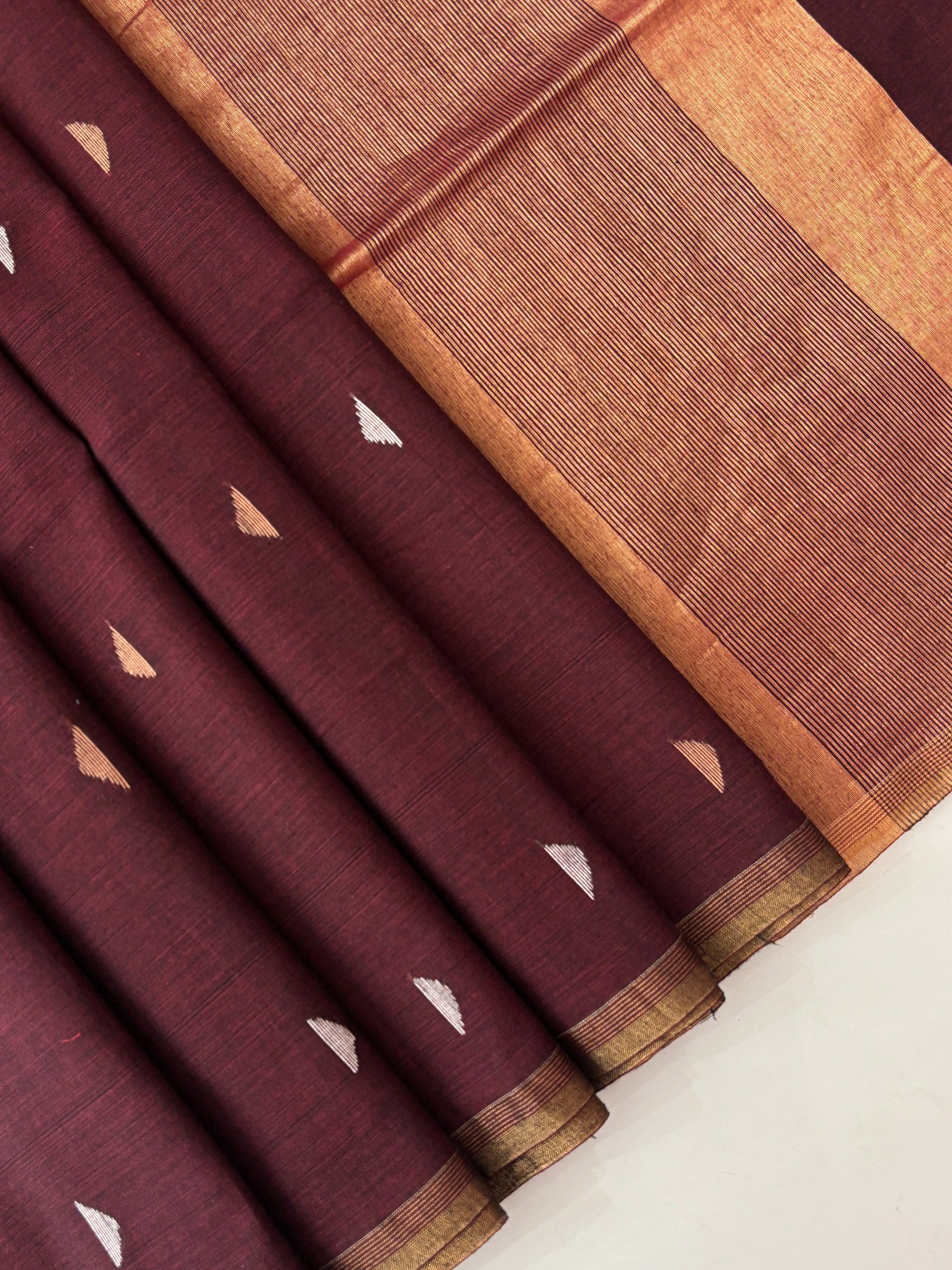 Maroon Handwoven  Bengal Cotton Saree