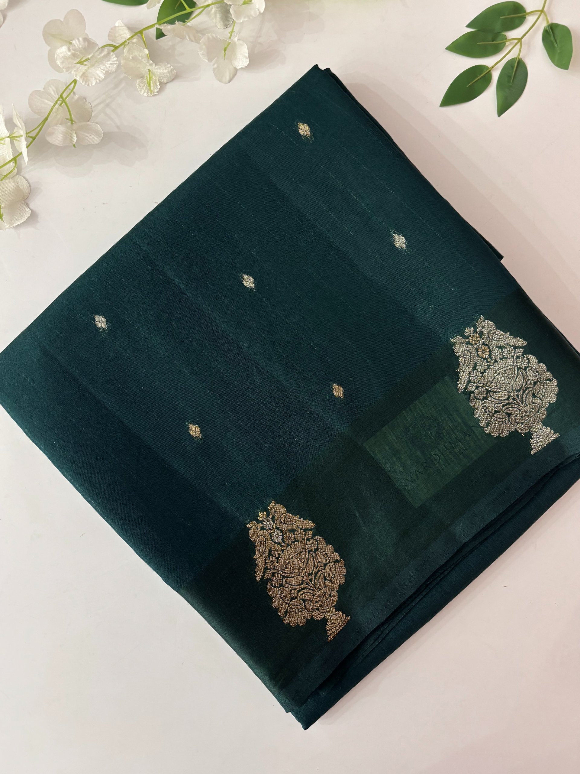 Deep Bottle Green Banarasi Munga Cotton Silk Saree