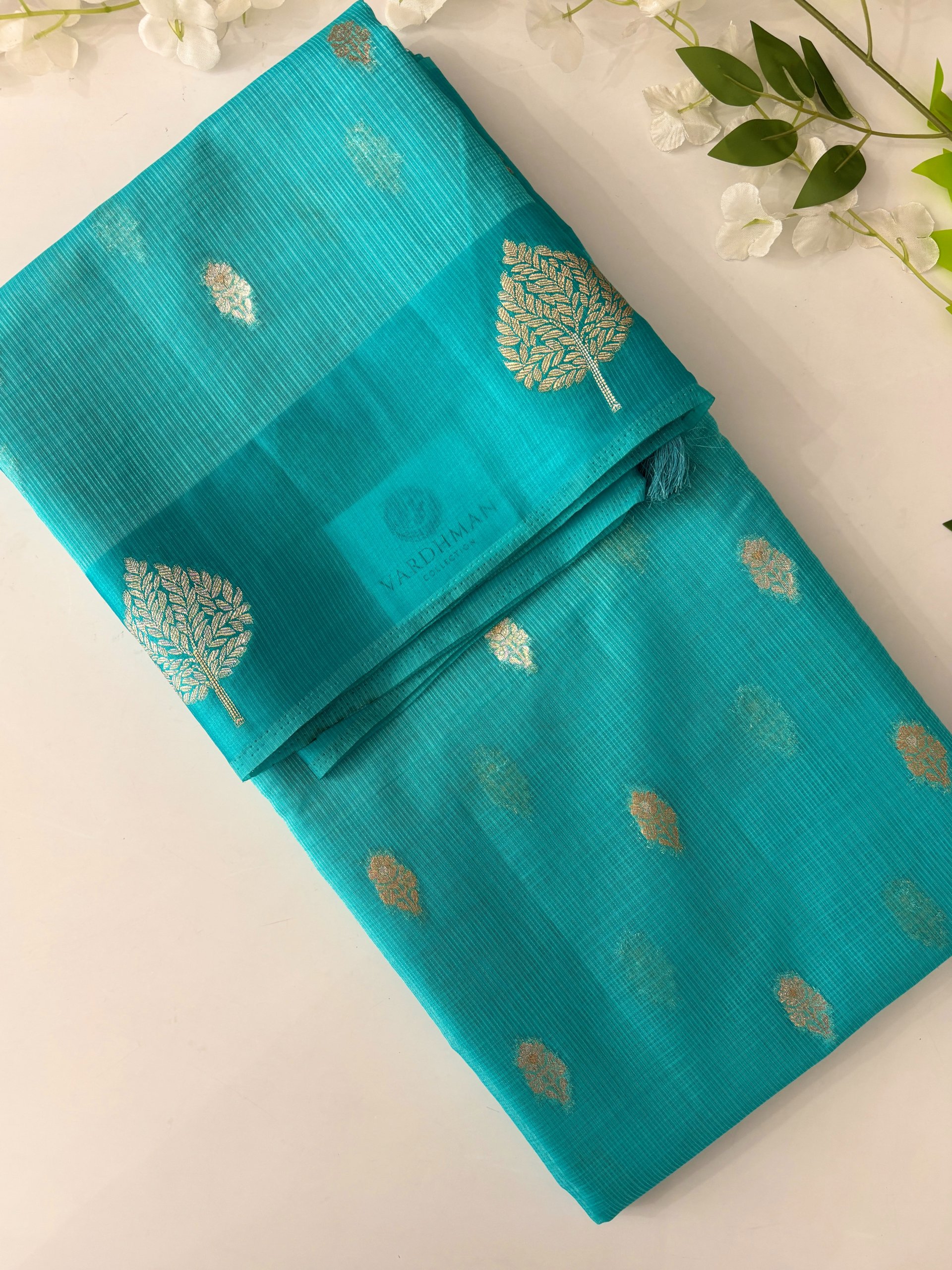Turquoise Blue Banarasi Supernet Saree