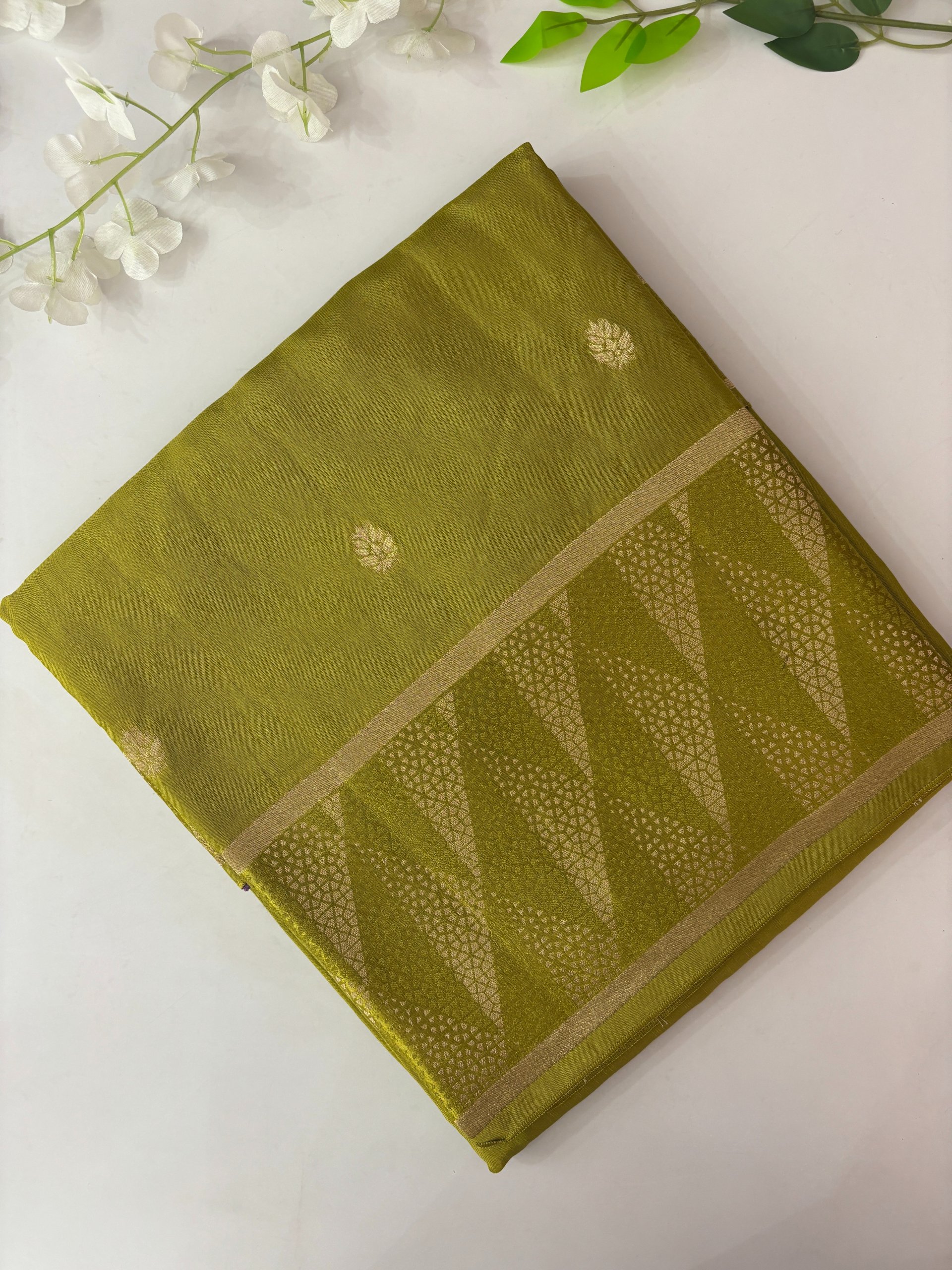 Parrot Green Mashru Silk Saree